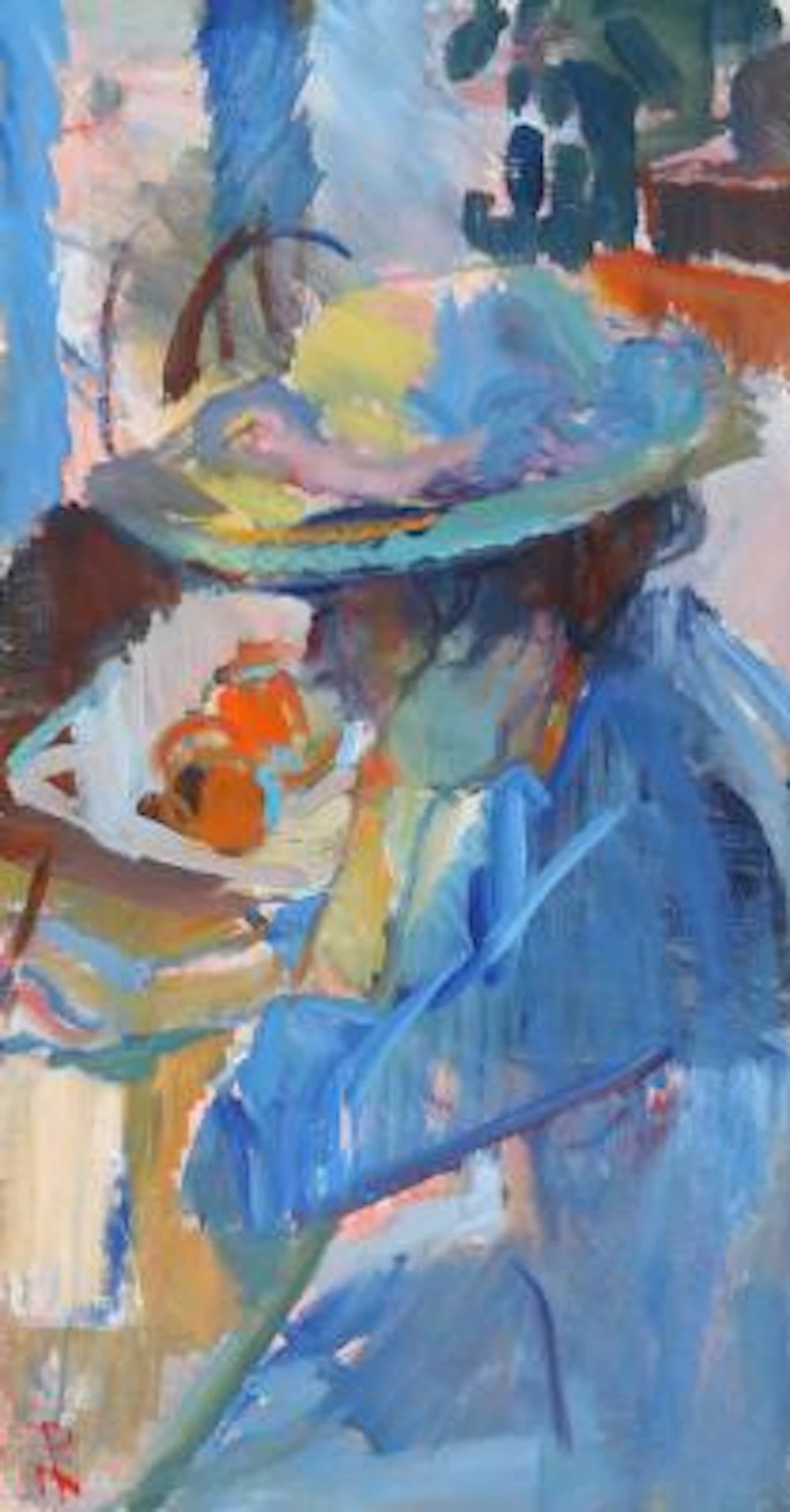 Poul S. Nielsen: Woman with a hat. Signed monogram. Oil on canvas.