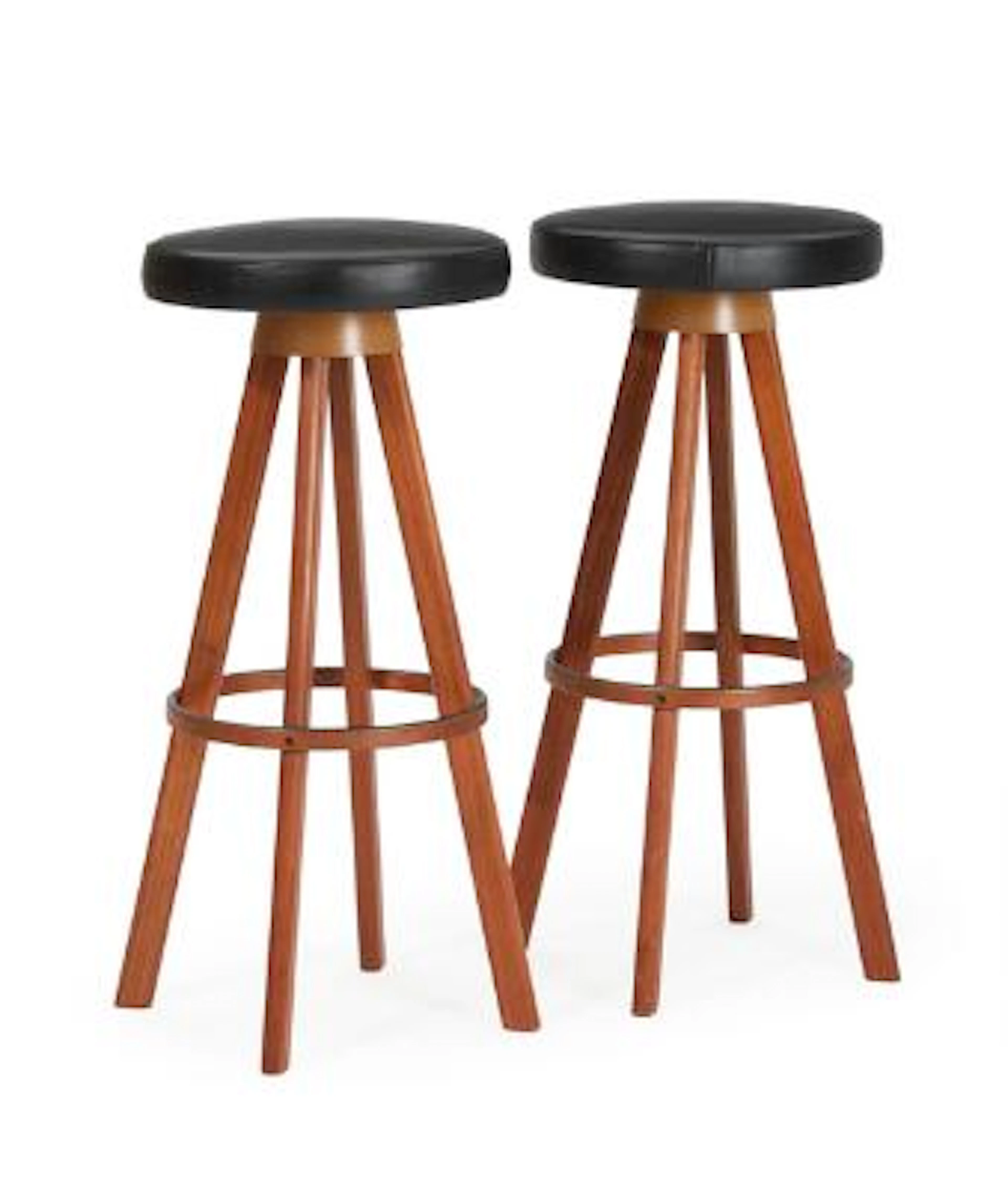 Hans Olsen, attributed: Pair of bar stools with teak frame, seats