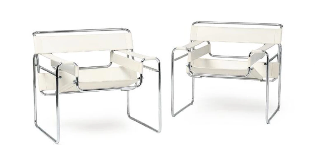 Marcel Breuer: "Wassily Chair". A pair of chromed steel easy chairs