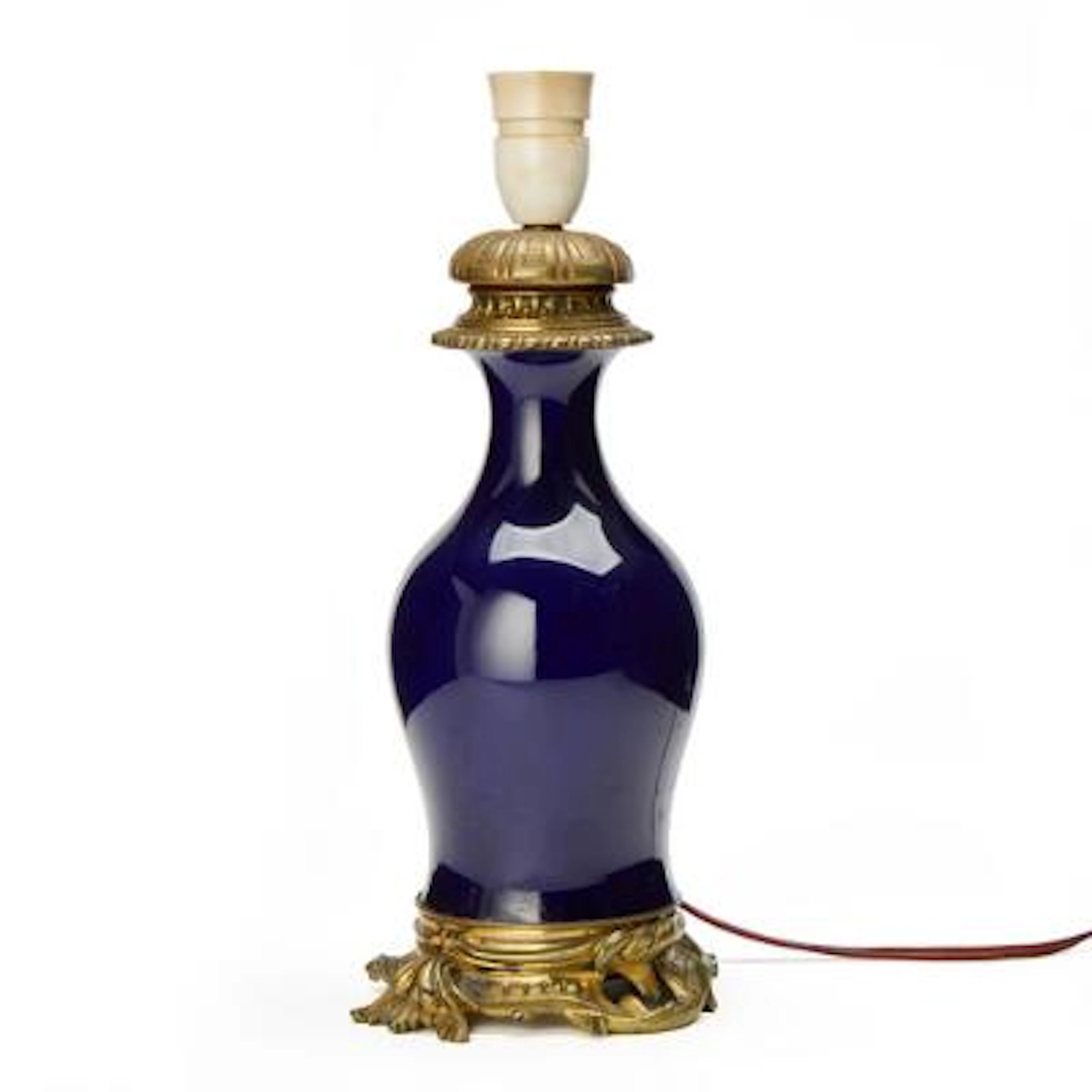 A French porcelain and gilt bronze lamp, late 19th century. H. excl.