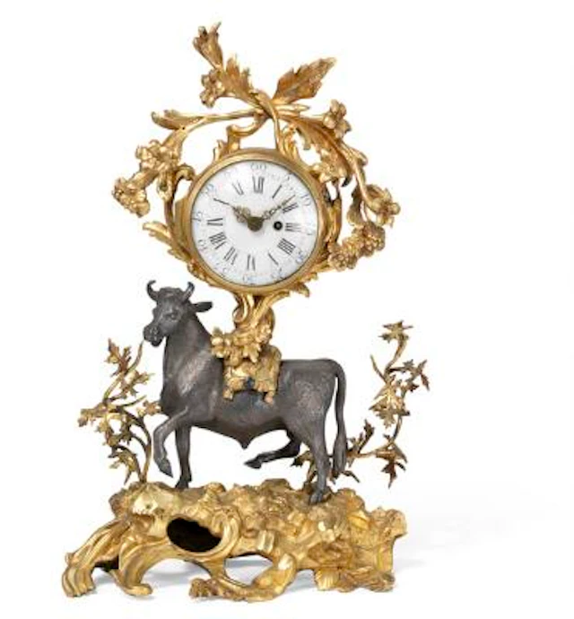 An interesting French Rococo mantel clock case, mid-18th century.