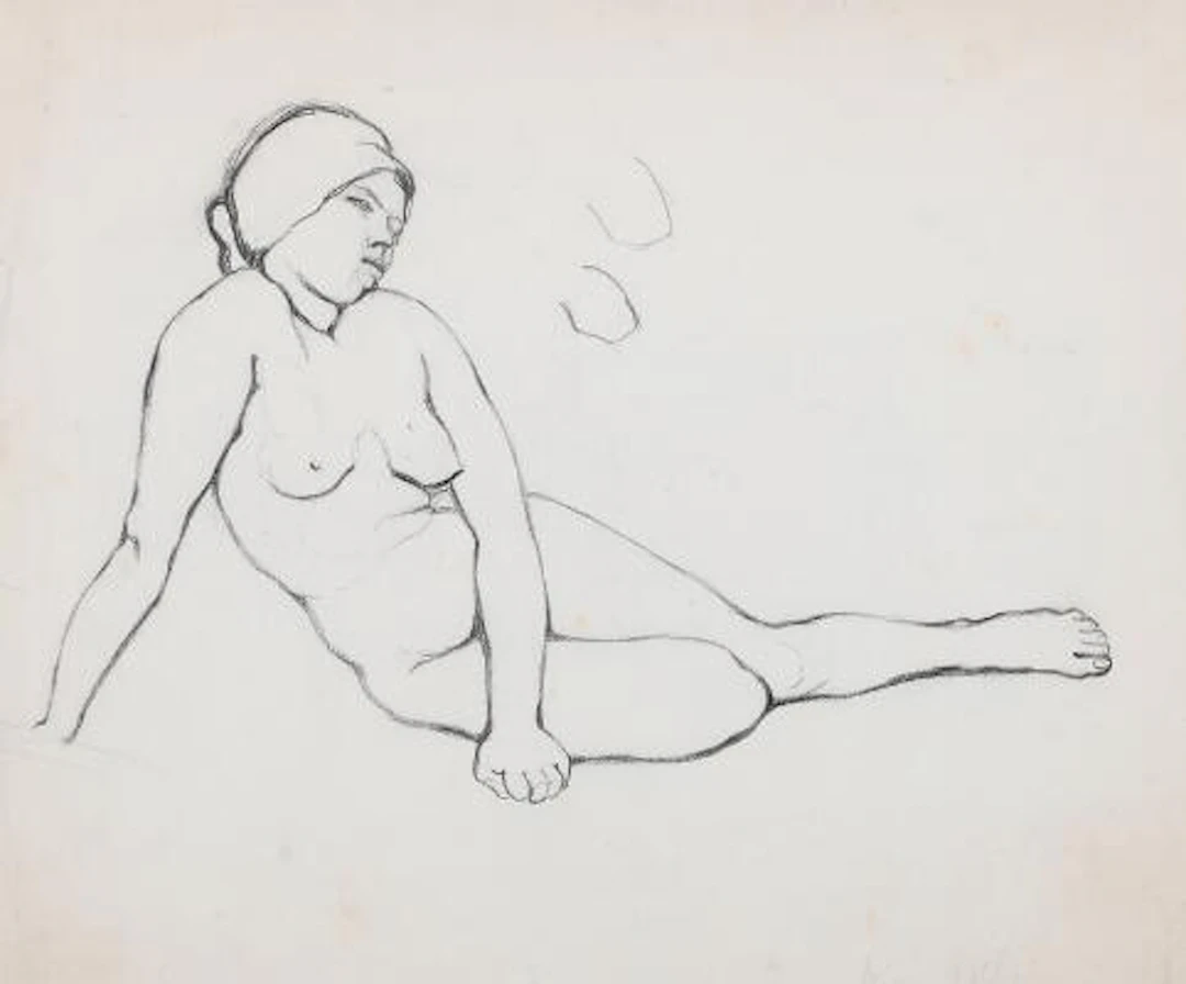 Kai Nielsen: Naked reclining woman. Signed Kai Nielsen. Pencil on
