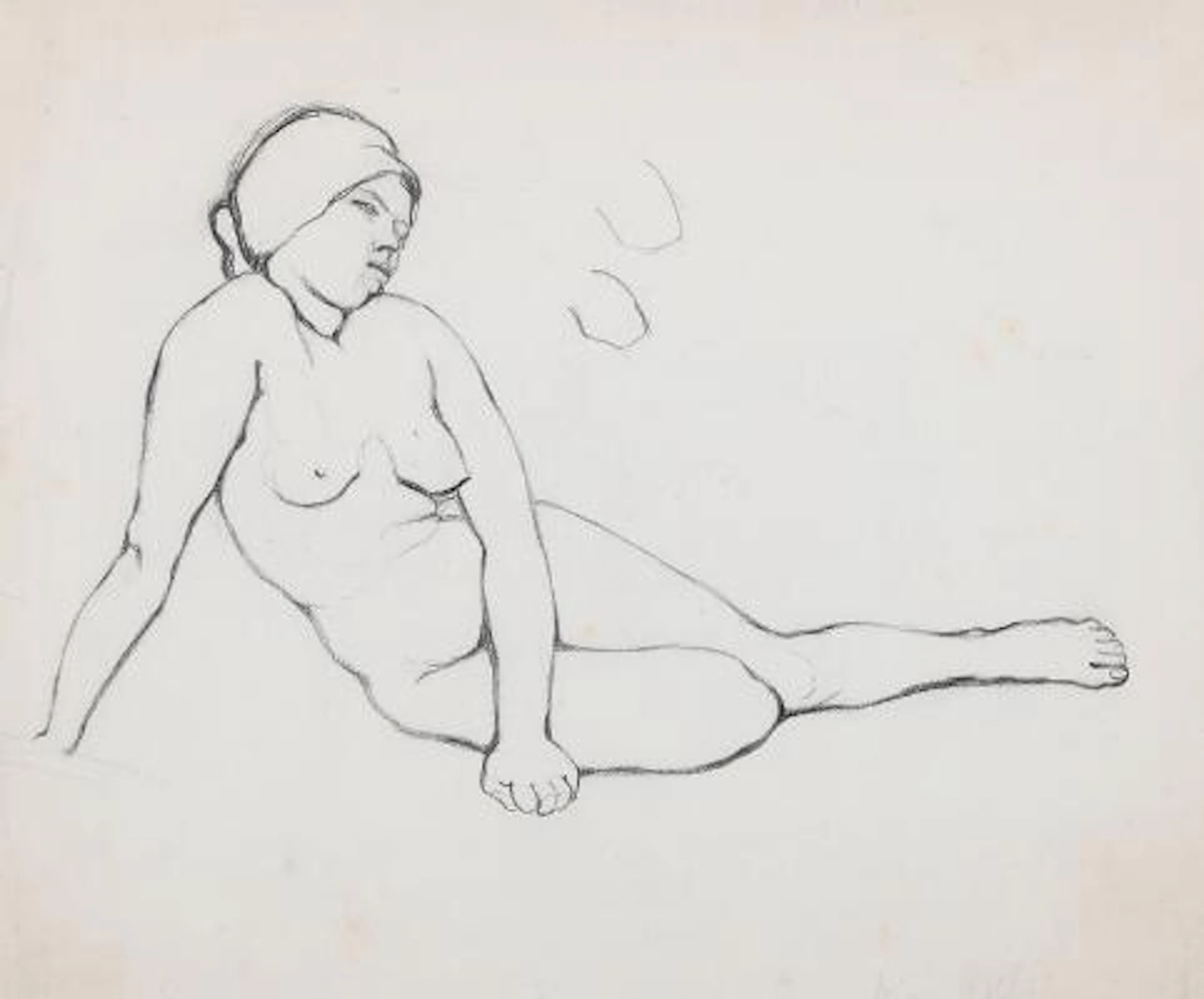 Kai Nielsen: Naked reclining woman. Signed Kai Nielsen. Pencil on