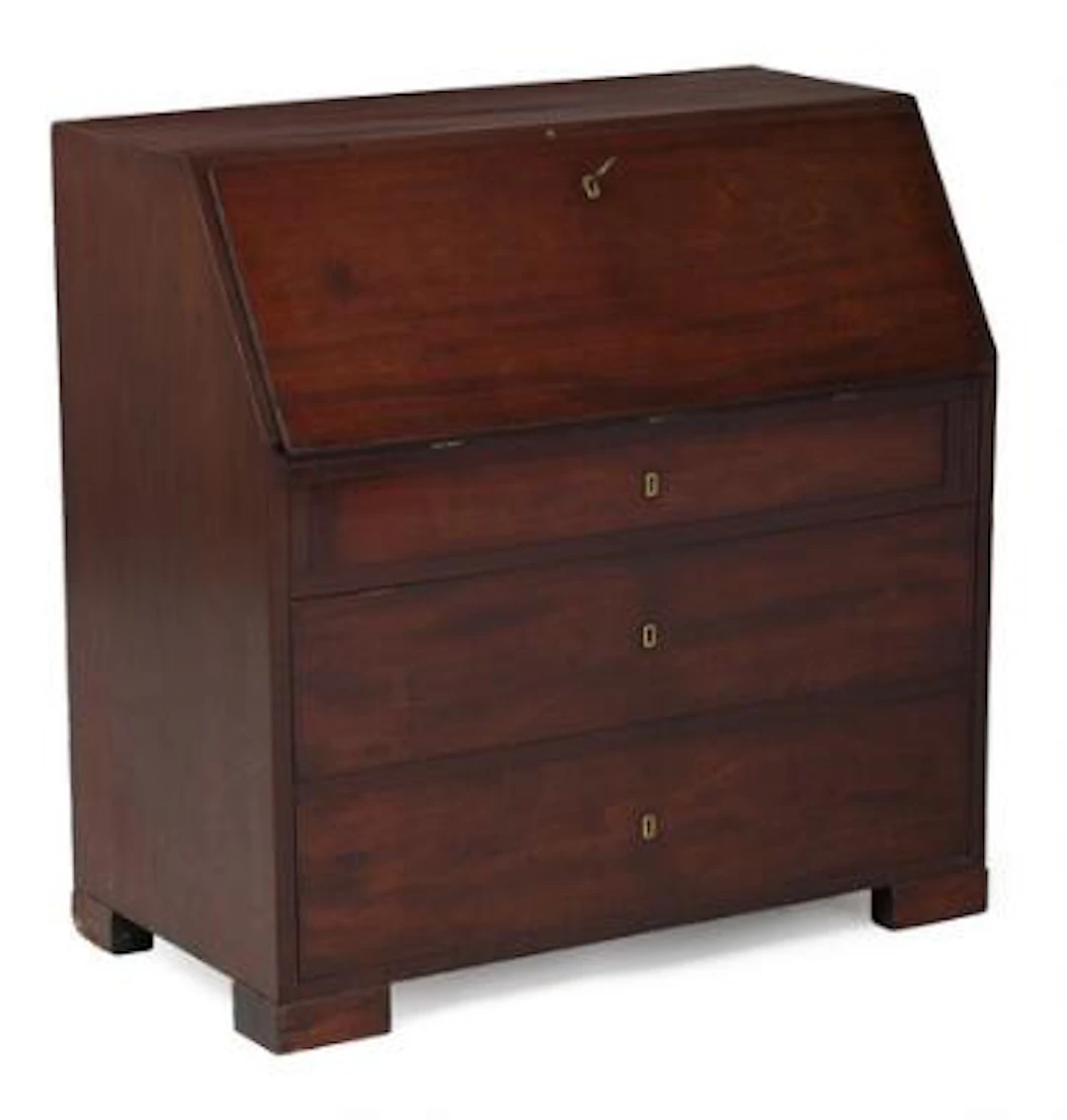 Small Empire mahogany bureau. Fall-front, behind which drawers and