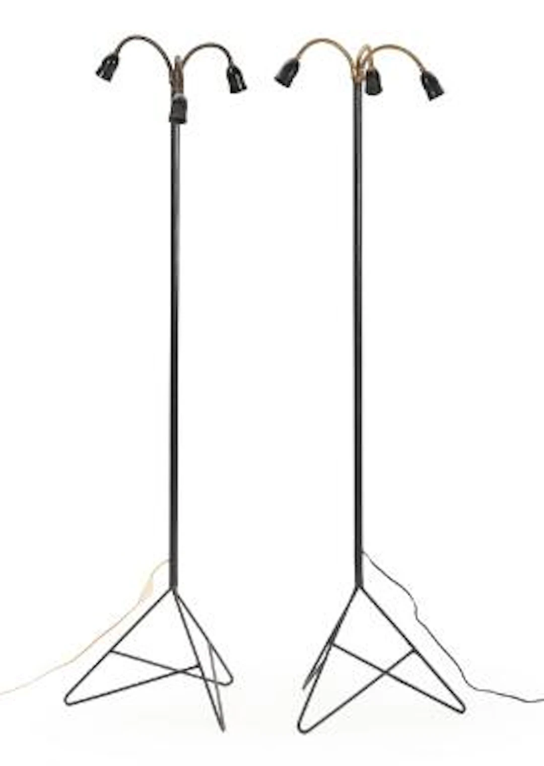 Danish design: A pair of black lacquered metal floor lamps with adjustable