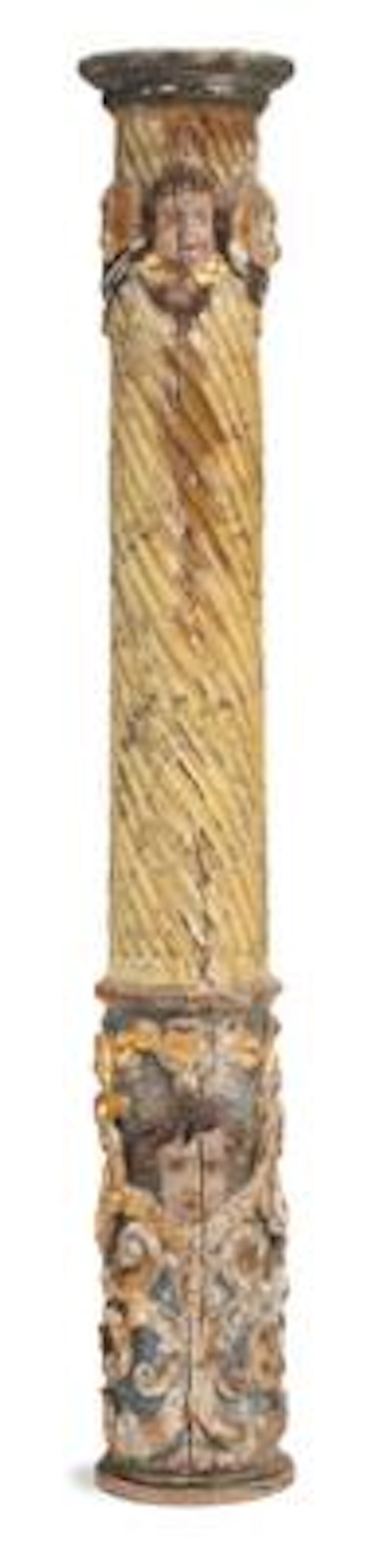 A Spanish or Italian Baroque column of painted and giltwood, carved