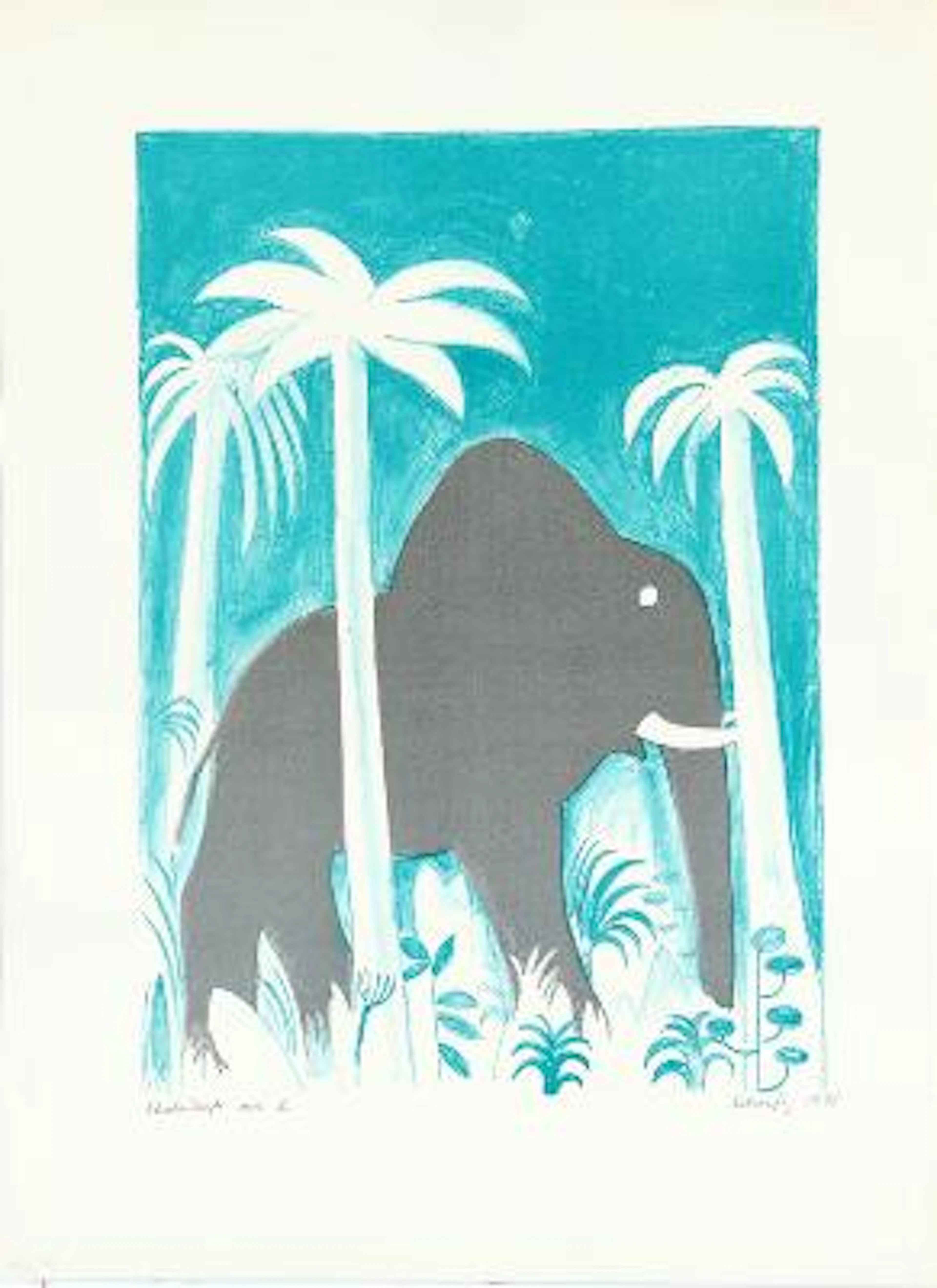 Hans Scherfig: “African Elephant”. Signed Scherfig 1971, screen print
