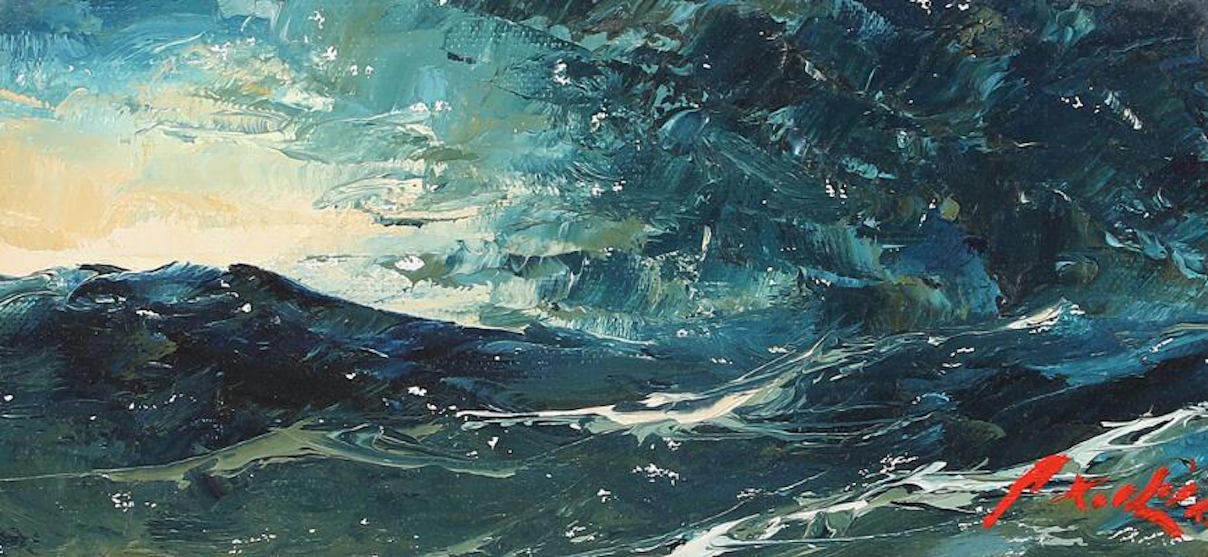 Axel Lind: Waves. Signed Axel Lind. Oil on canvas. 12.5 x 24.5 cm.