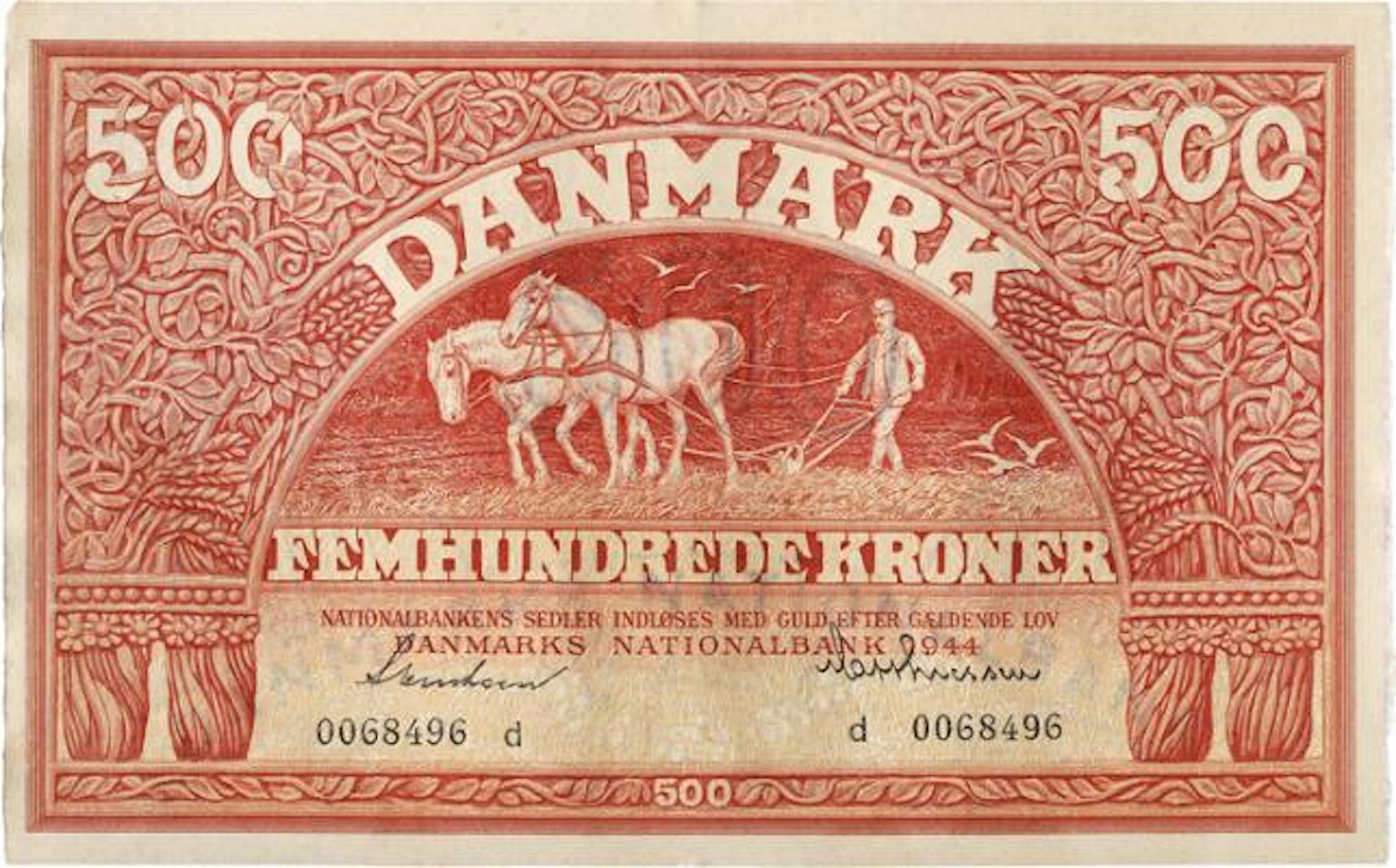 500 kr 1944 d, nr. 0068496, Svendsen / Matthiessen, Sieg 127, DOP