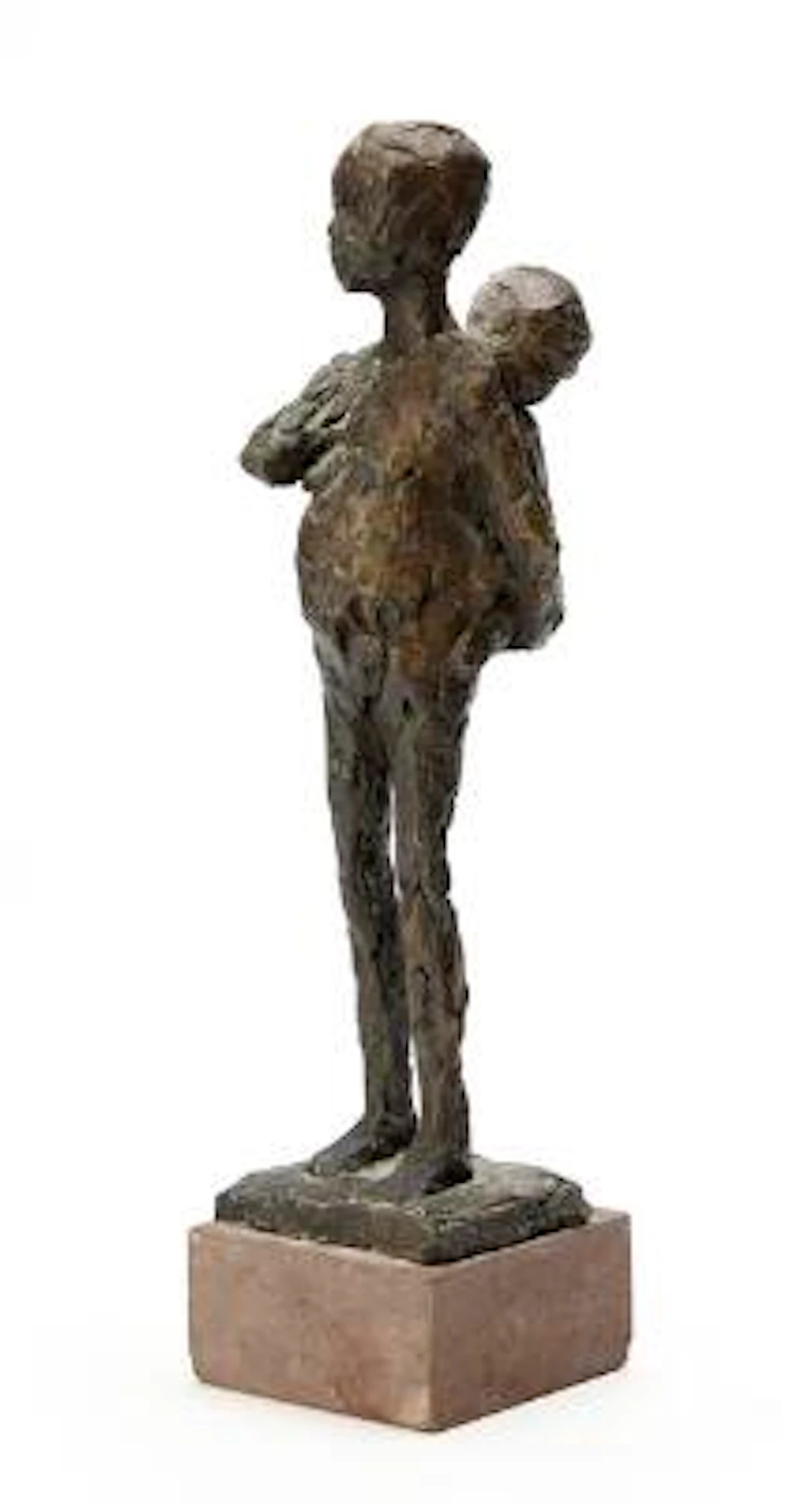 Hanne Varming: Boy carrying a child on his back. Unsigned. Patinated