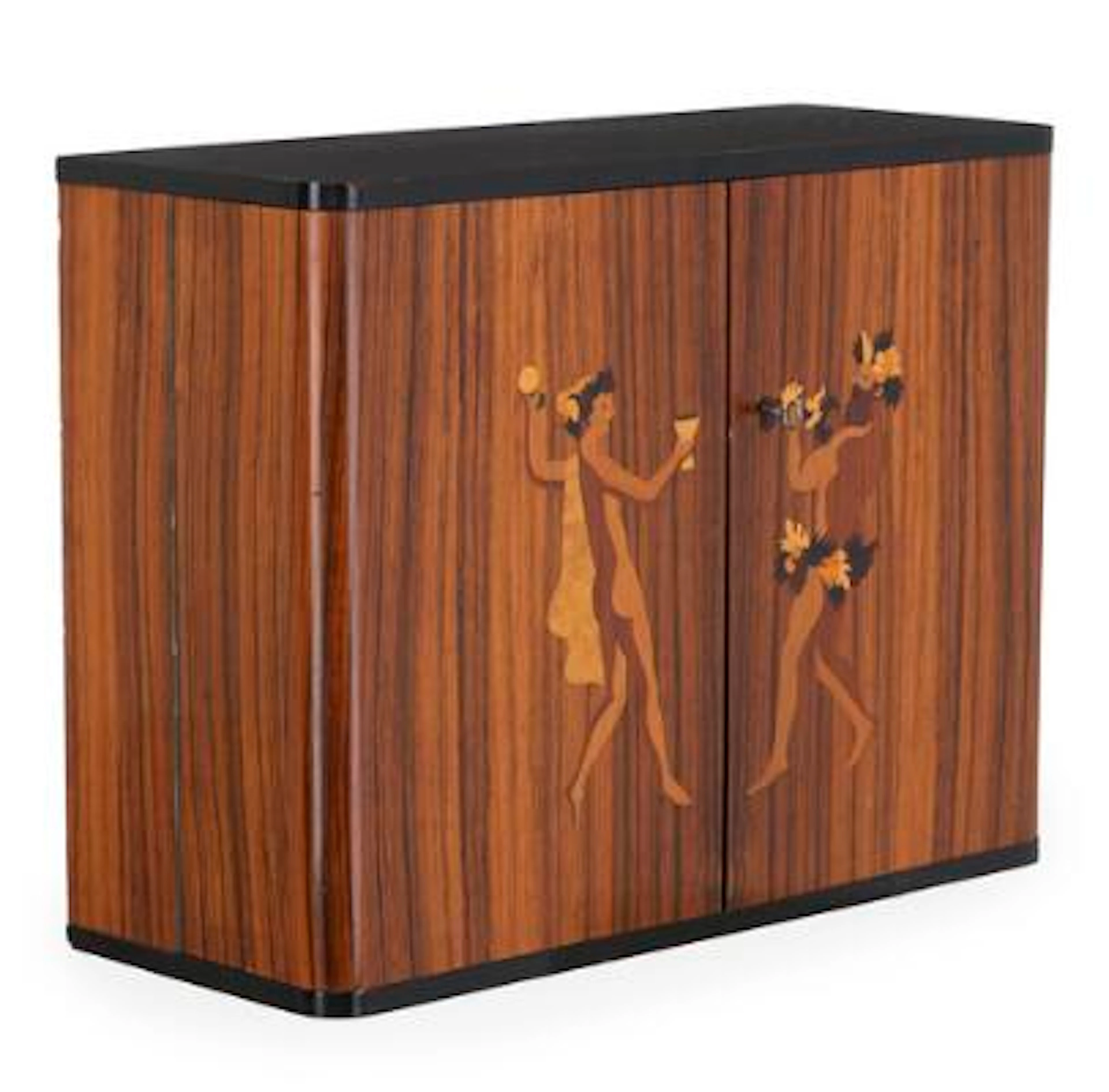 Swedish Grace: Small wall-mounted cabinet of rosewood and black lacquered