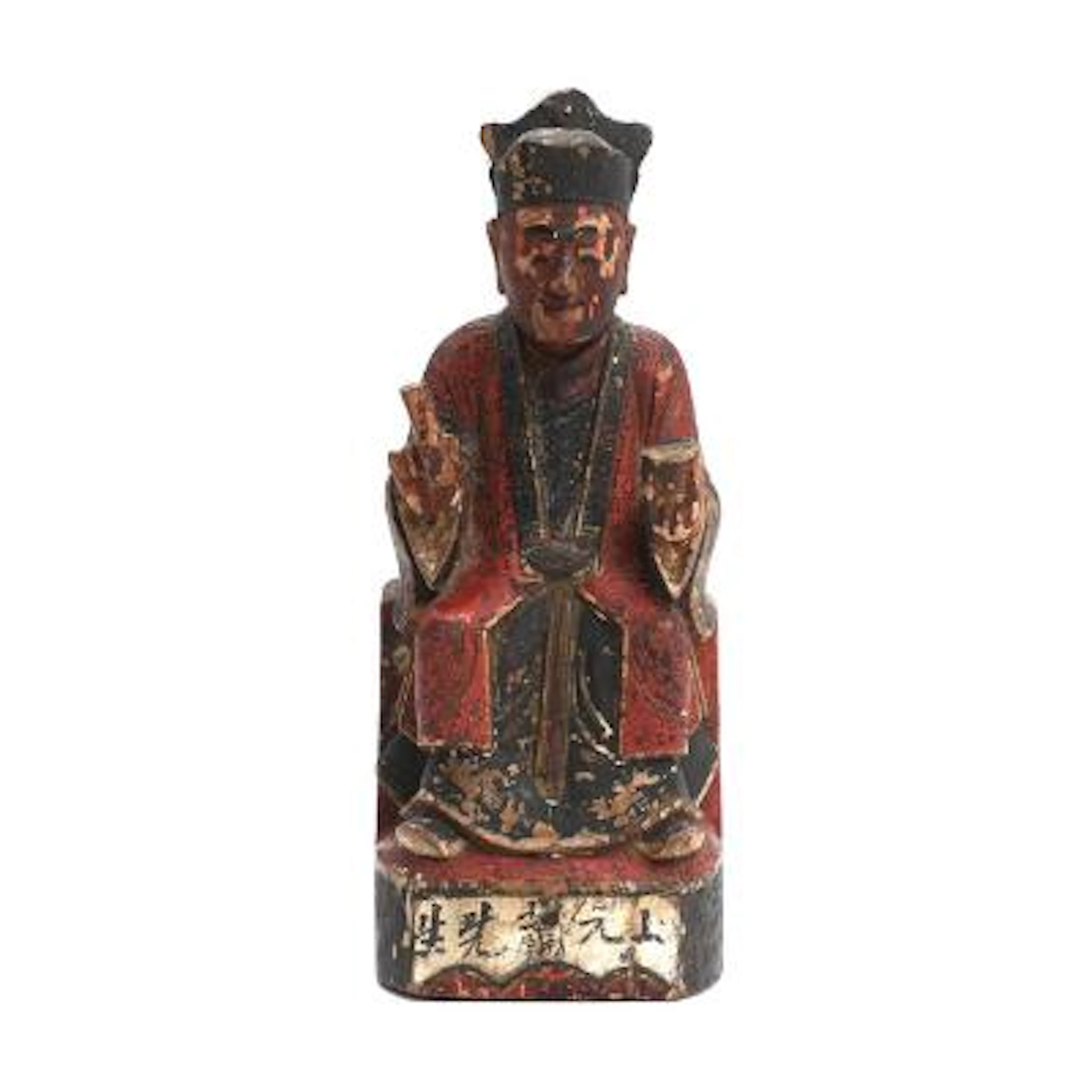 Chinese figurine of carved and painted wood, depicting a Daoist deity.