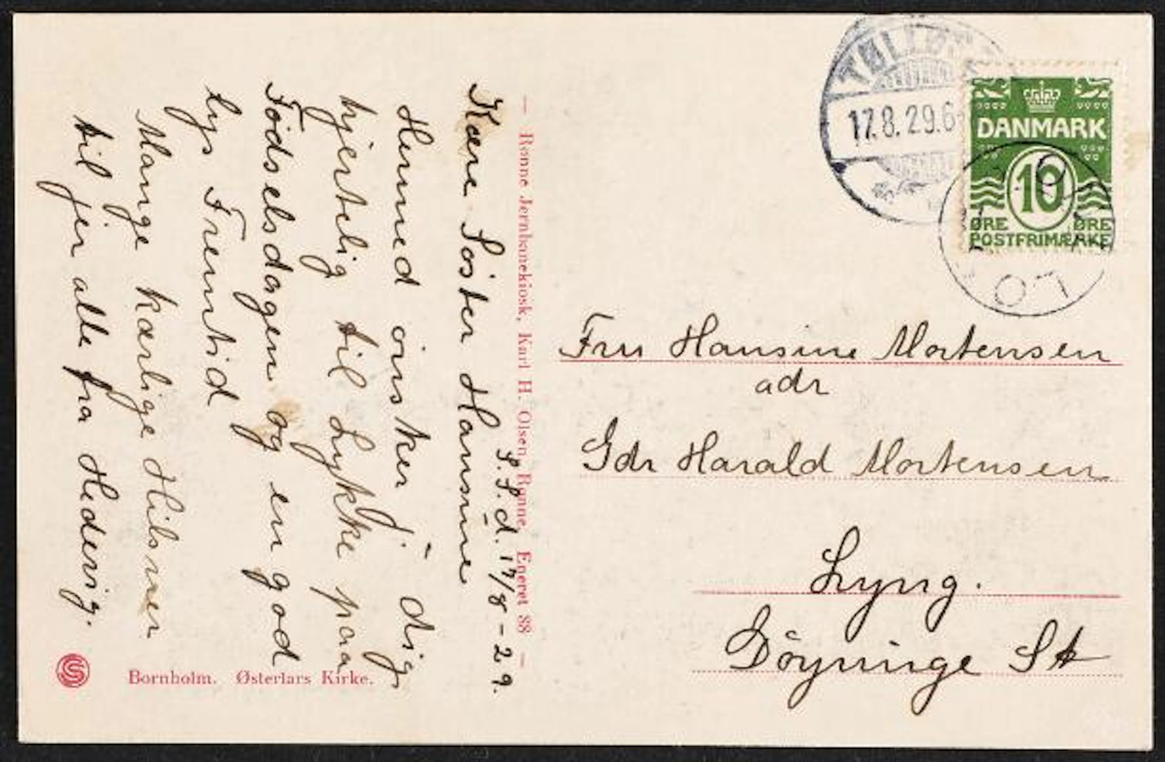 ONDLØSE. 1921. Numeral. 10 Øre, green. Postcard with removed star