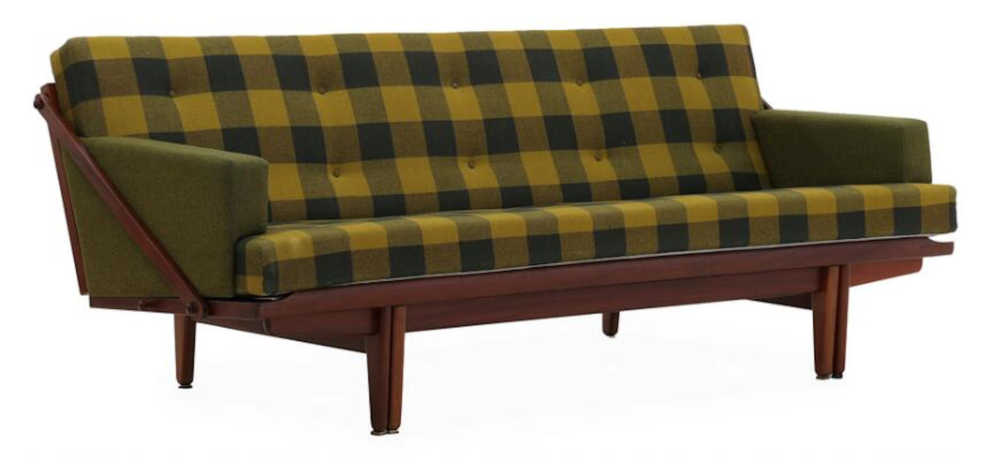 Poul M. Volther: Teak daybed. Upholstered with original green, checquered