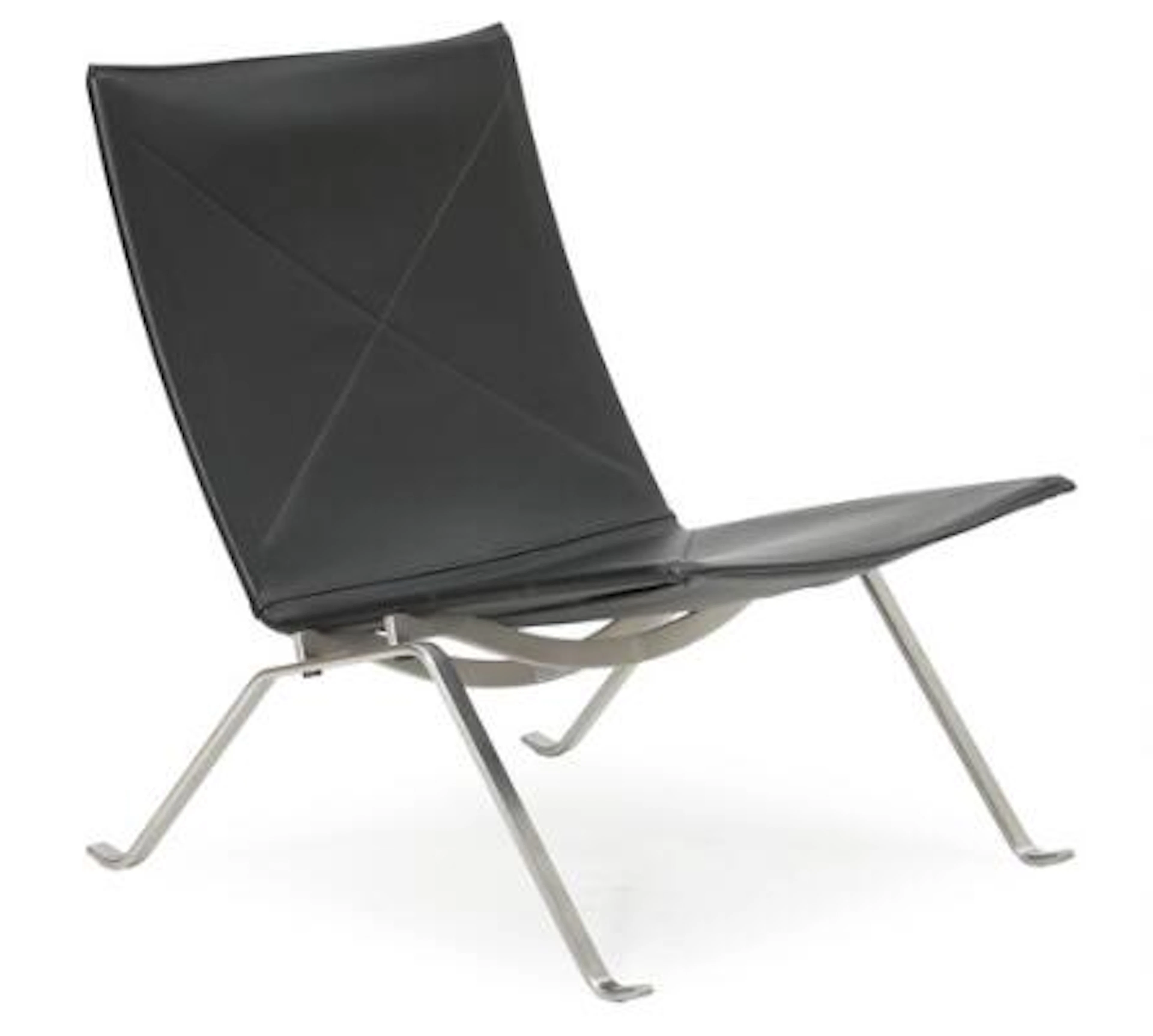 Poul Kjærholm: "PK 22". Easy chair with steel frame and black leather.