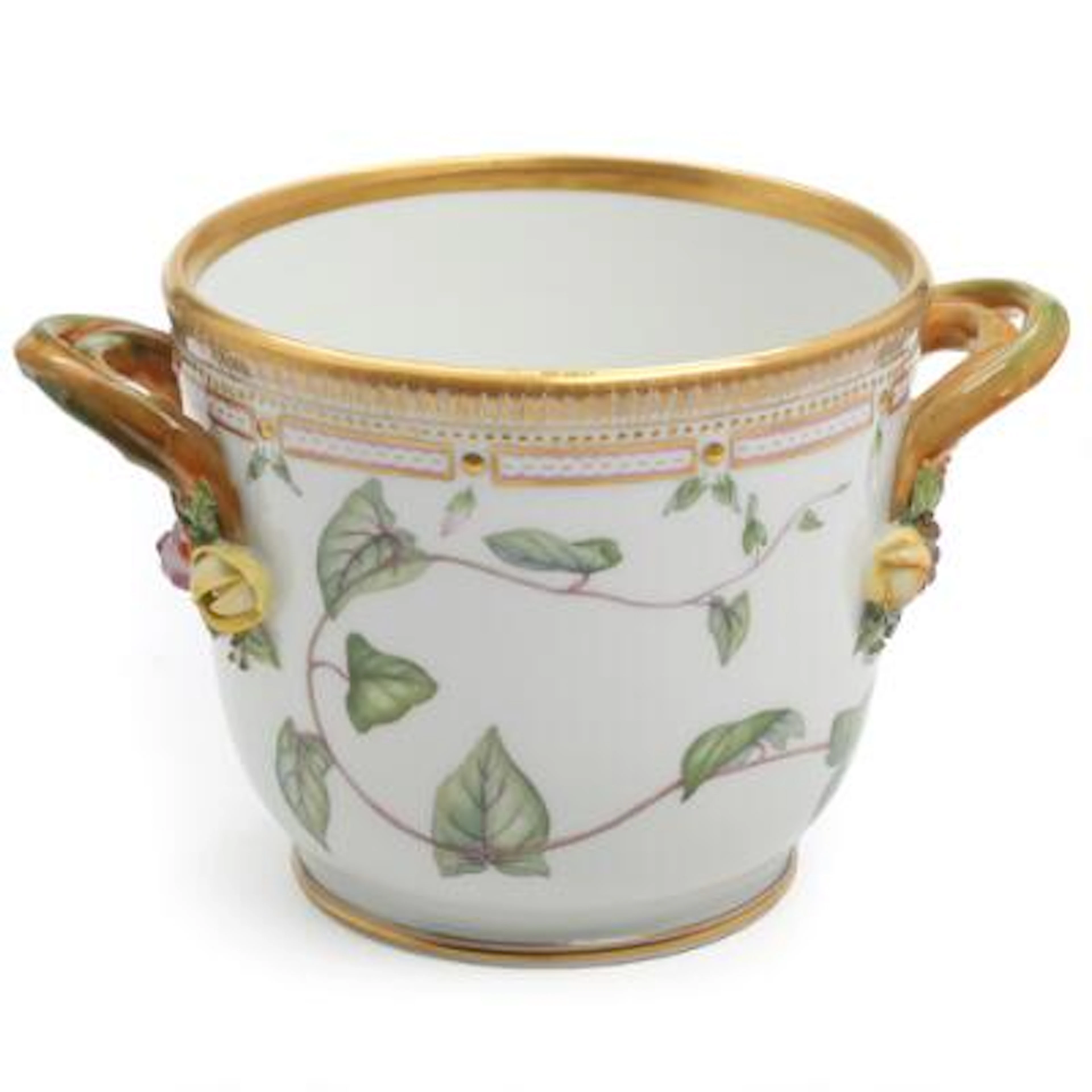 “Flora Danica” porcelain wine cooler decorated in colours and gold.