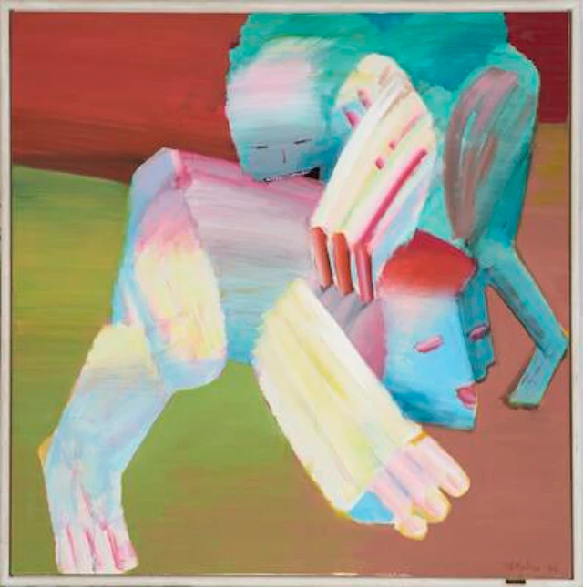Arne Haugen Sørensen: Fight between Figures. Signed Sørensen 86. Oil