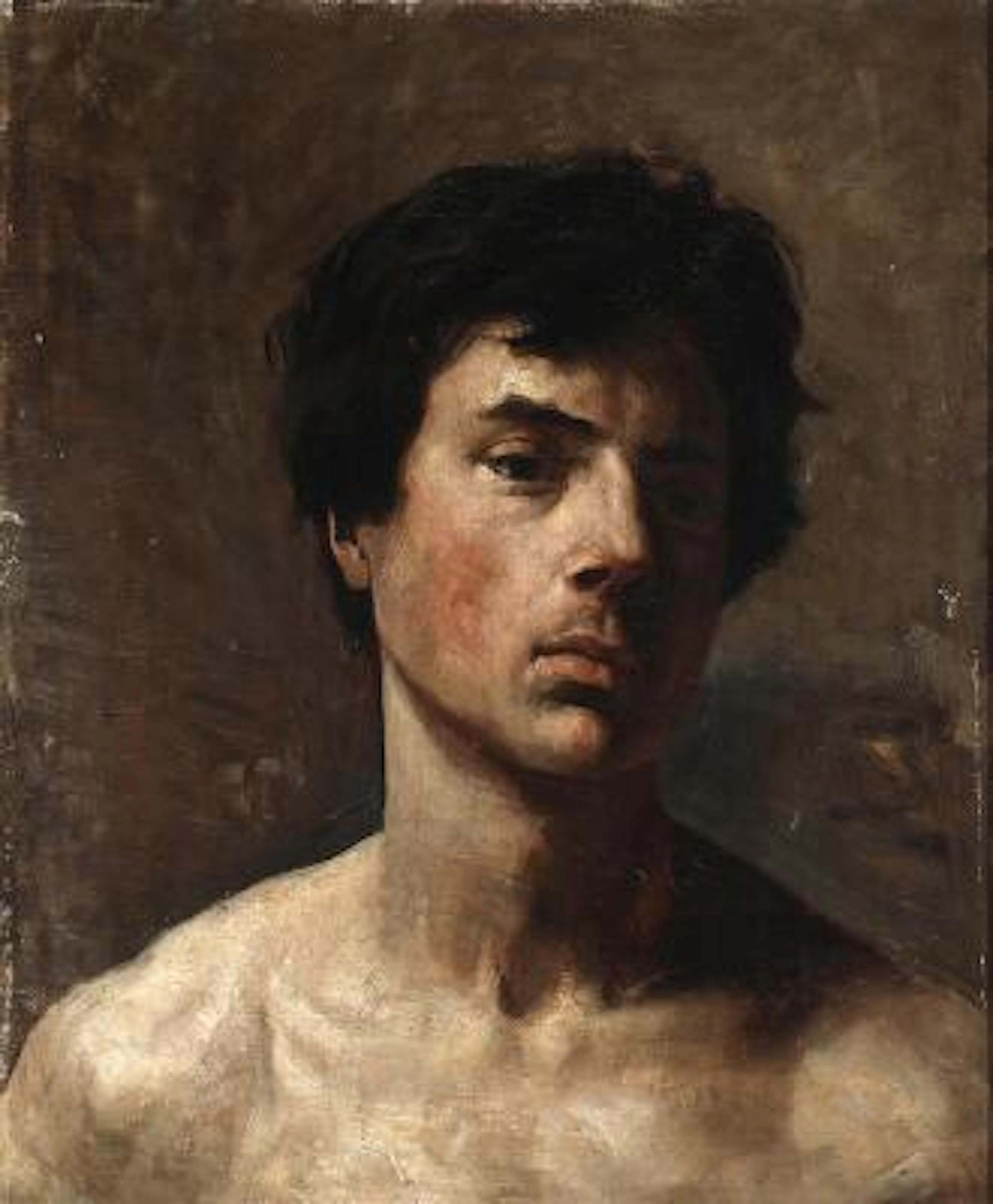 Léon Bonnat, school of, 19th century: A male model. Unsigned. Oil