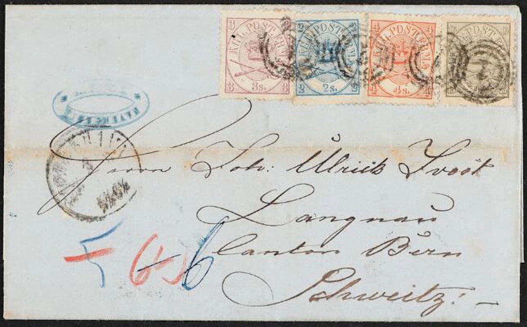 1864. 2 sk. 1.print, 3 sk. 1.print, 4 sk. 5b.print and 16 sk. 2.print.