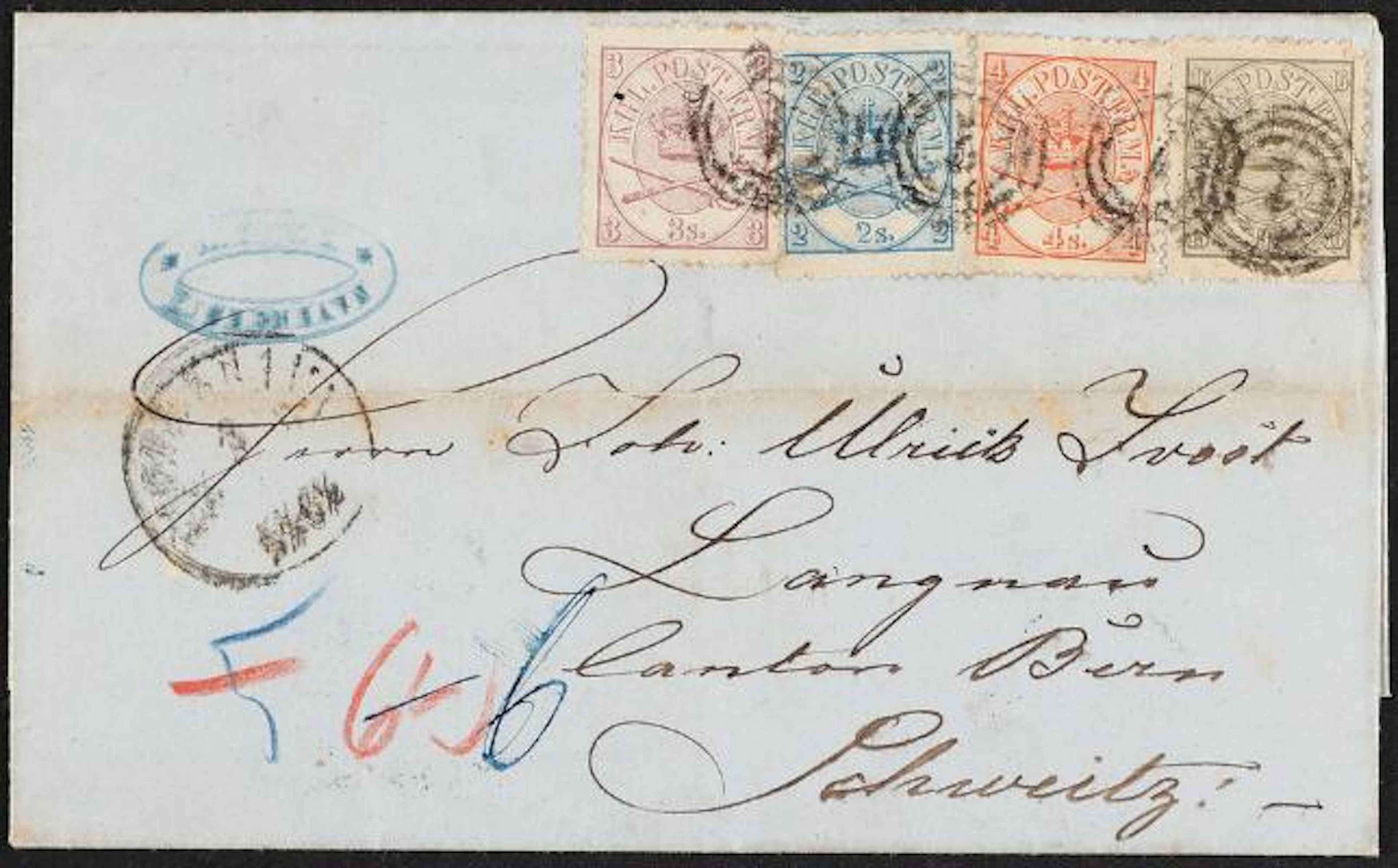 1864. 2 sk. 1.print, 3 sk. 1.print, 4 sk. 5b.print and 16 sk. 2.print.