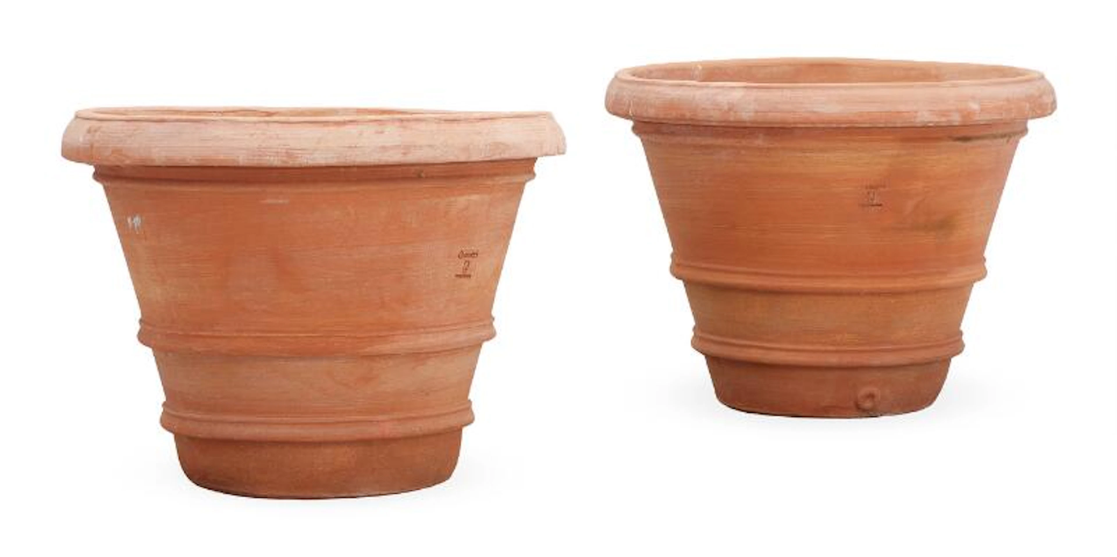 A pair of large Italian terracotta garden pots of Galestro clay from
