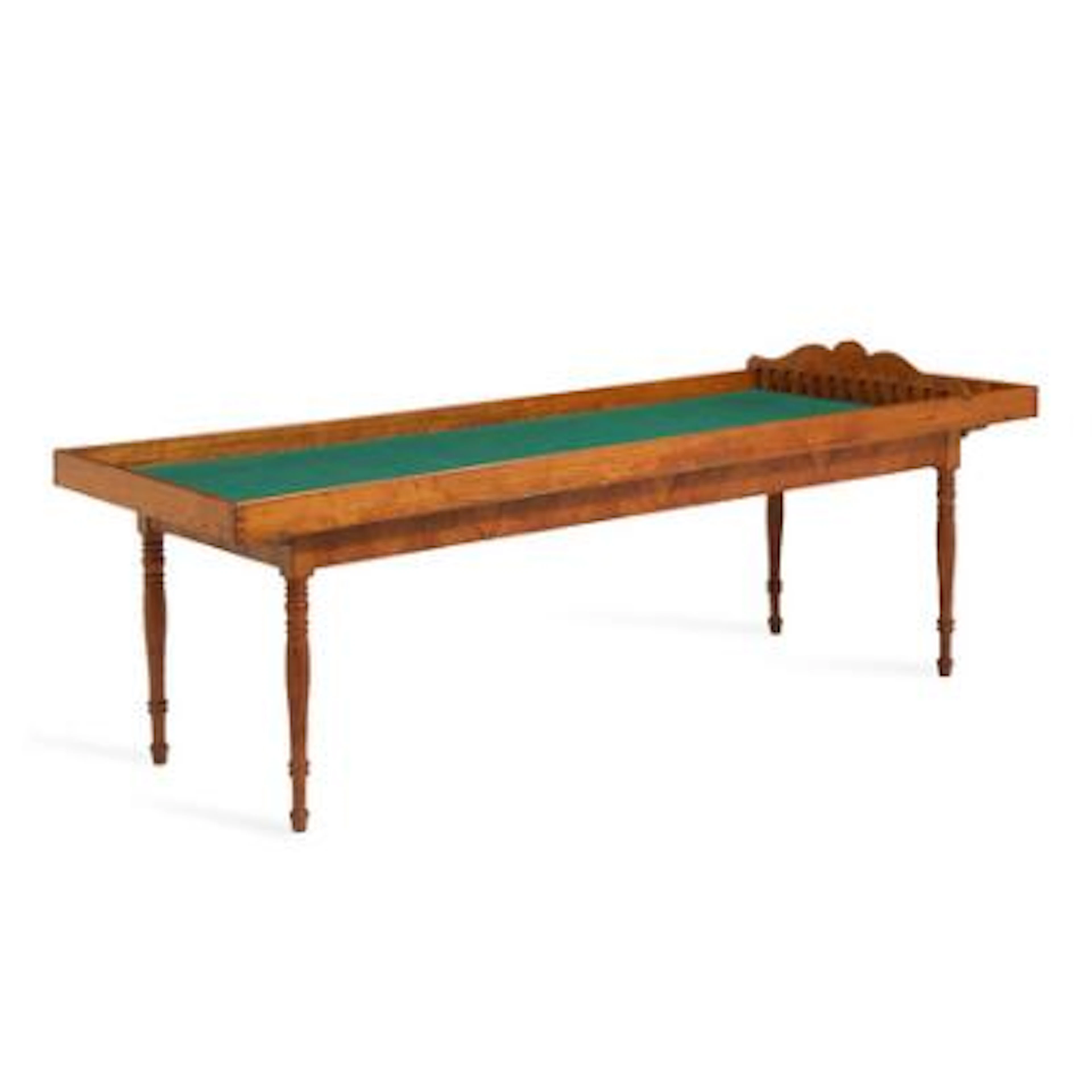 A Carom table of dark polished wood and mahogany, the top with green