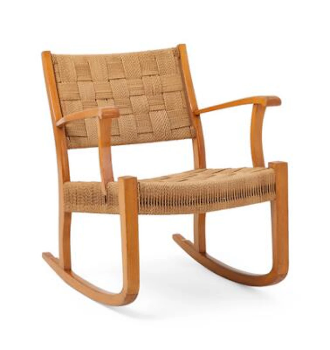 Danish furniture design: A beech rocking chair, suspended in seat