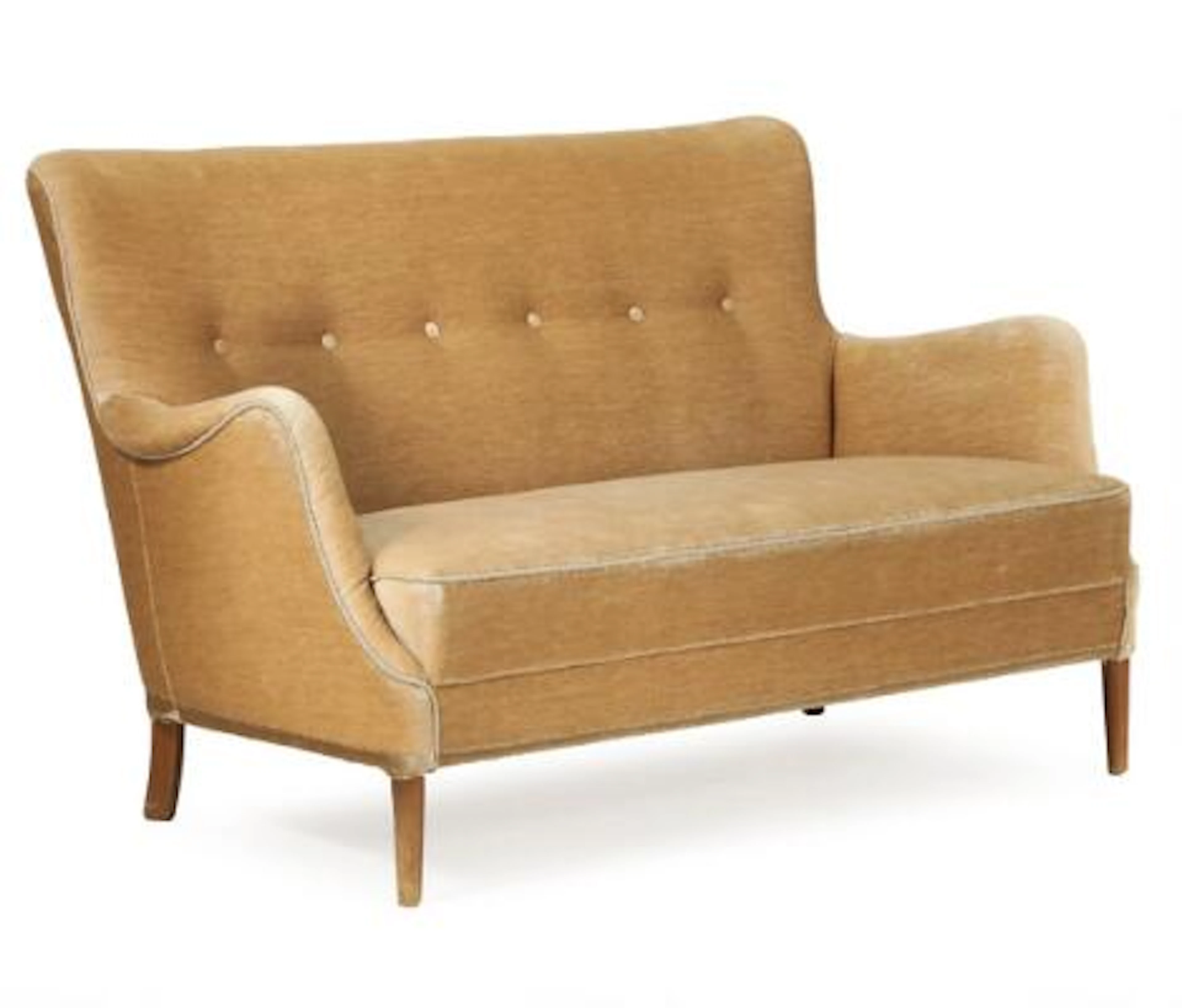 Danish furniture design: Two-seater sofa upholstered with light velvet