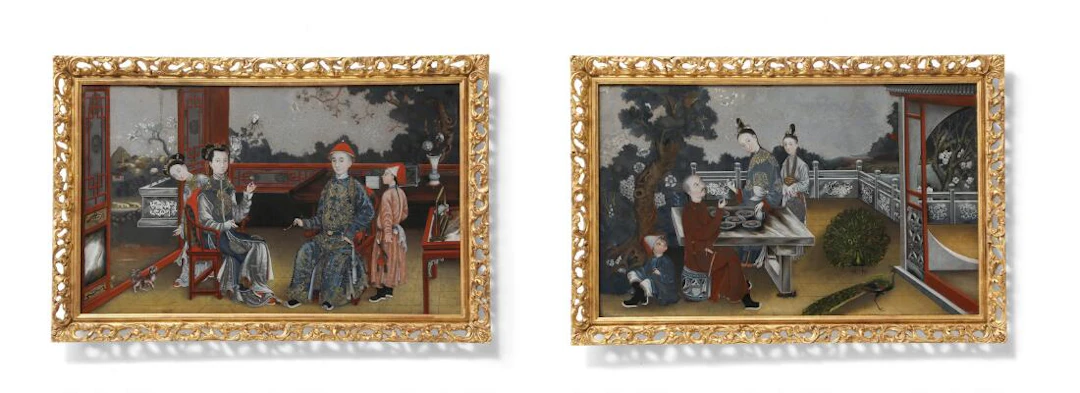 A pair of Chinese export reverse mirror paintings. Qing dynasty, late