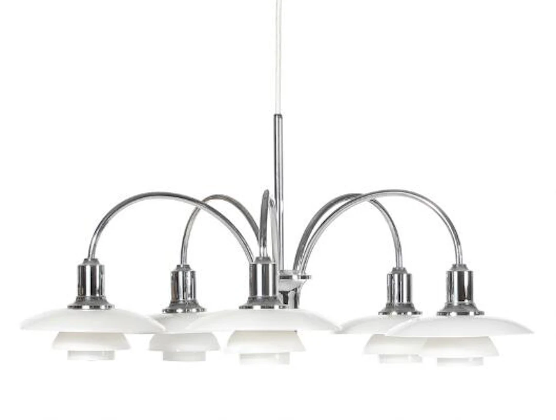 Poul Henningsen: "Cascade". Chromium-plated chandelier, five branches