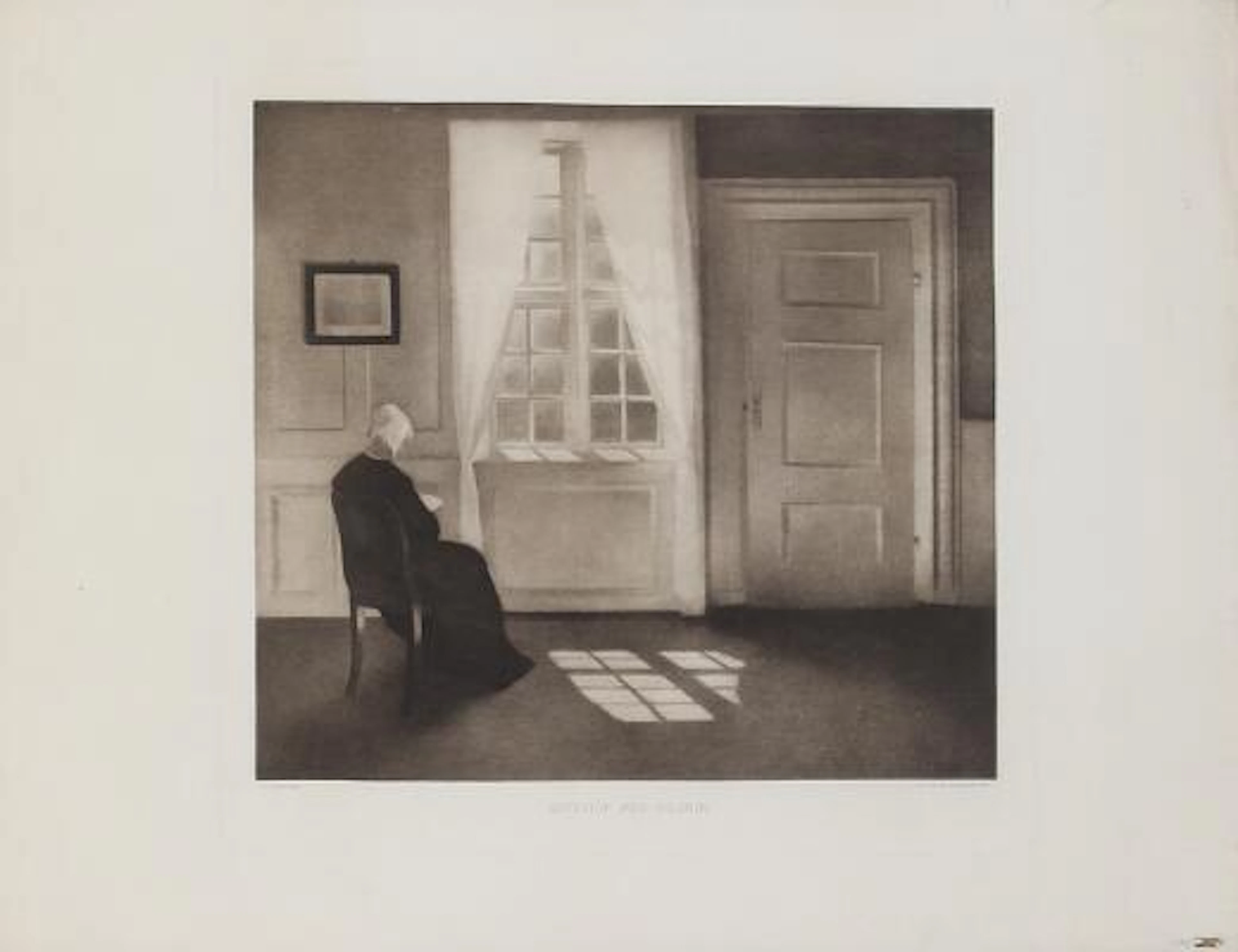 Vilhelm Hammershøi, after: "Interior med solskin" (interior with sunshine).
