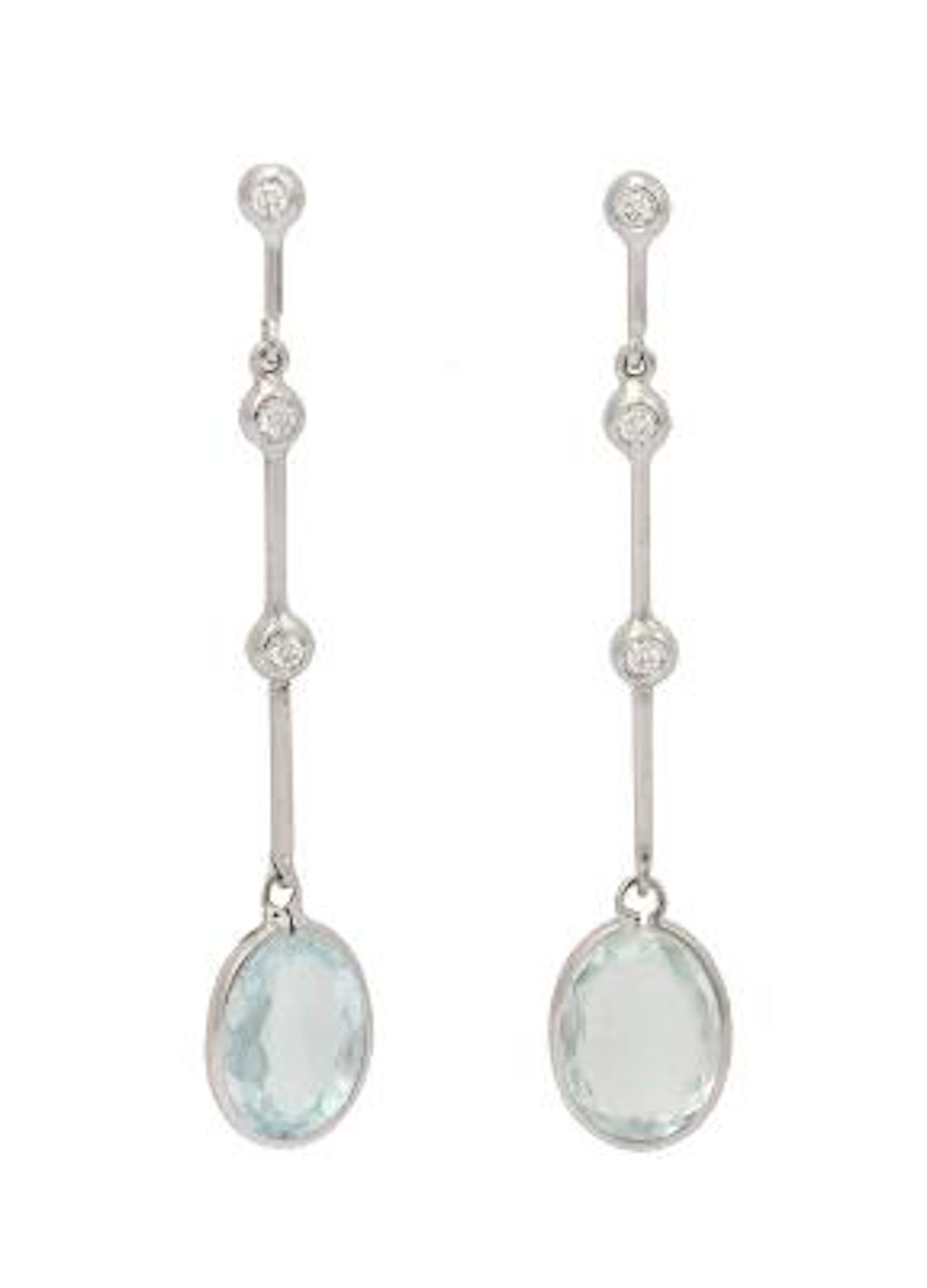 A pair of aquamarine and diamond ear pendants each set with an aquamarine