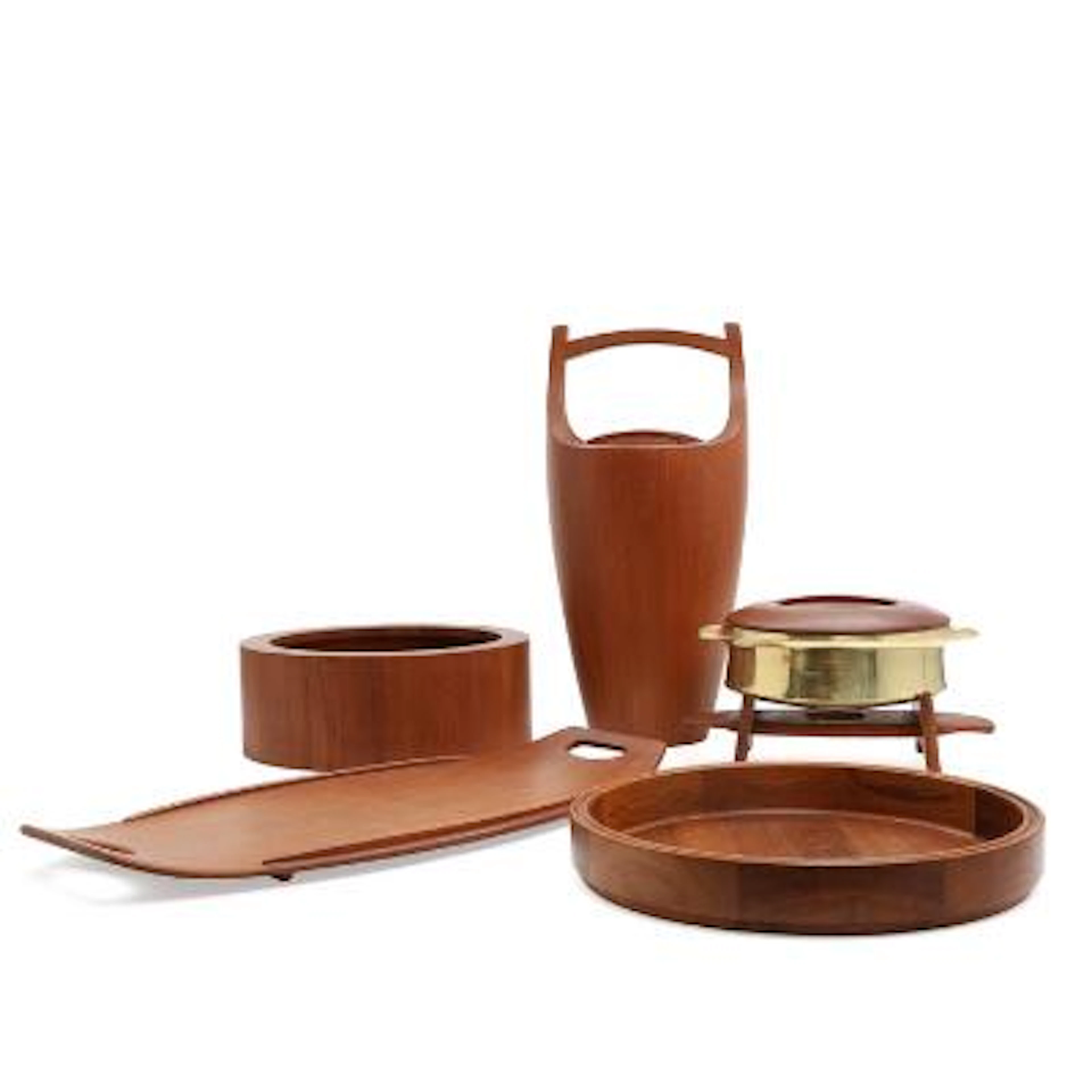 Jens H. Quistgaard: A solid teak salad bowl, ice bucket a.o. Stamped
