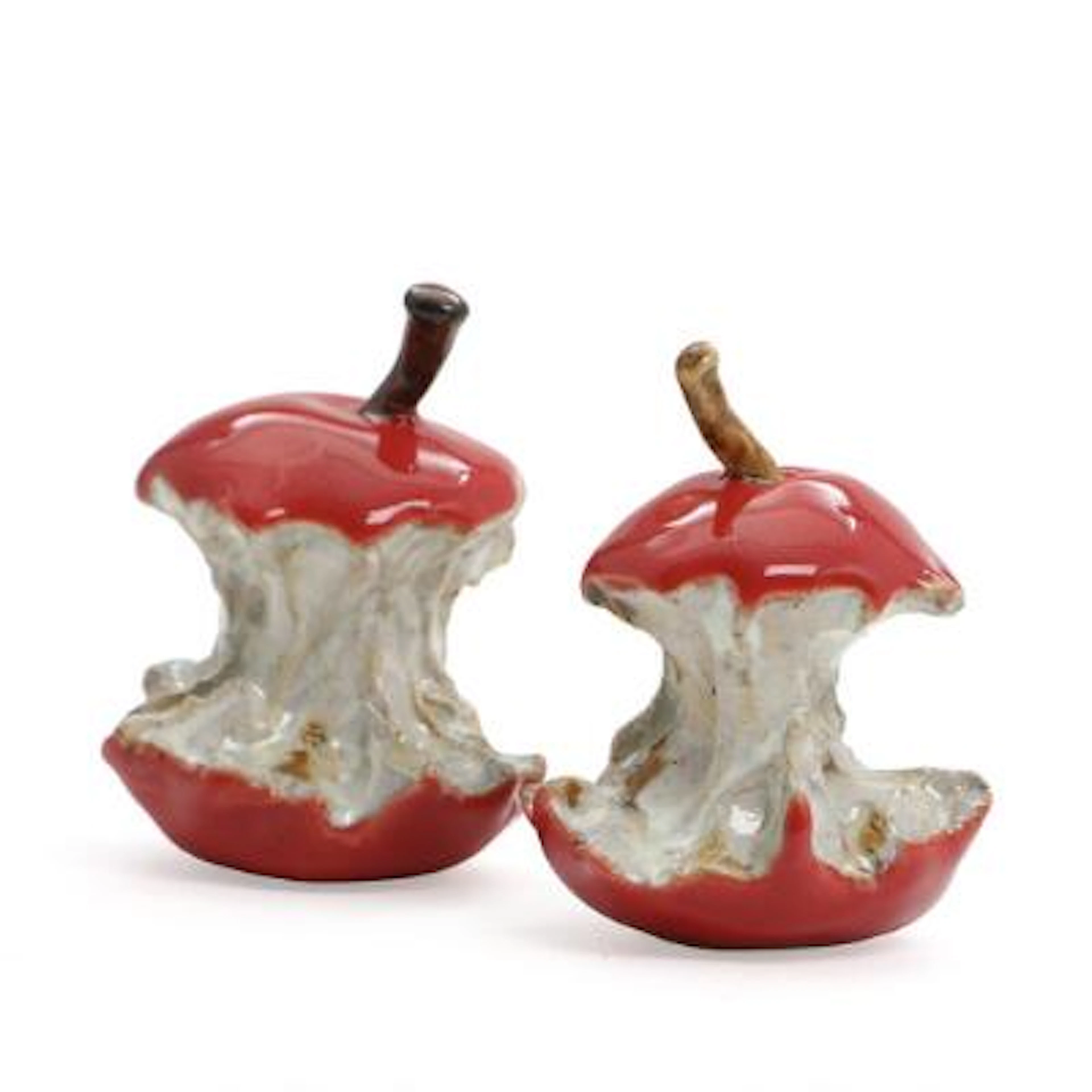 Malene Hindsgaul: Two apple cores. Stamped Malene Hindsgaul. Glazed