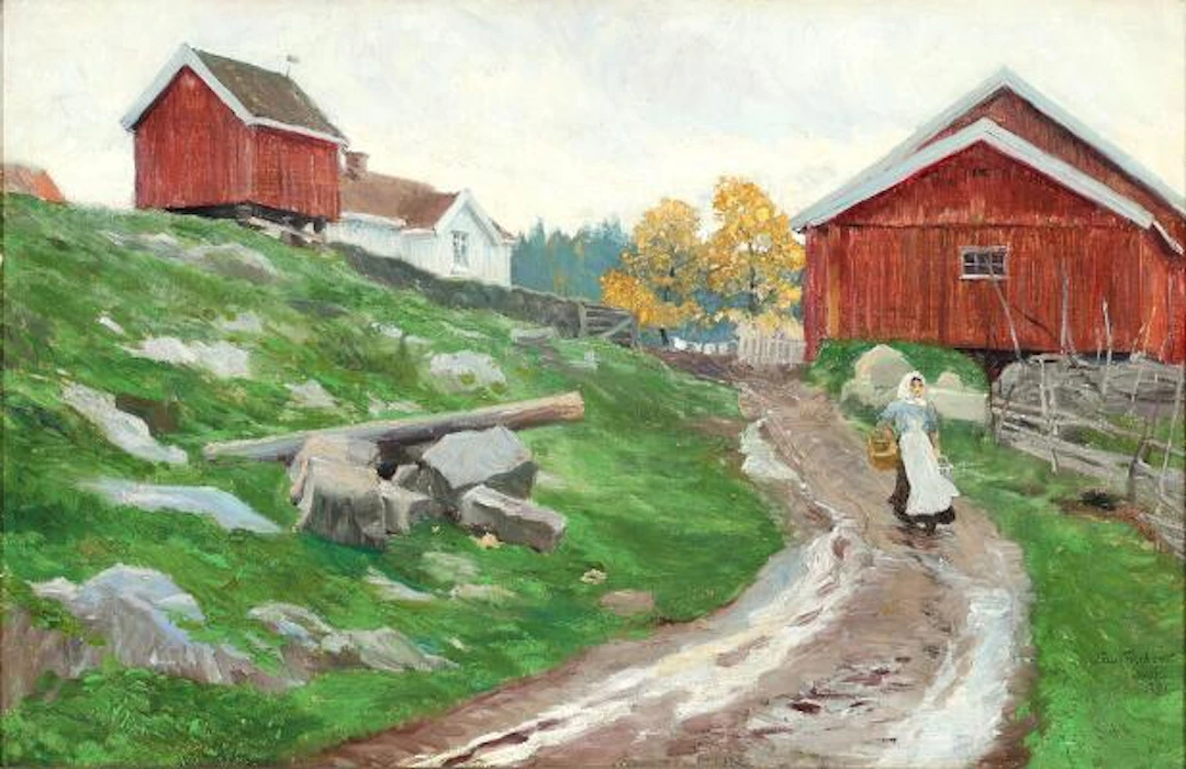 Paul Fischer: A Norwegian landscape, presumably at Hvidsten. Signed