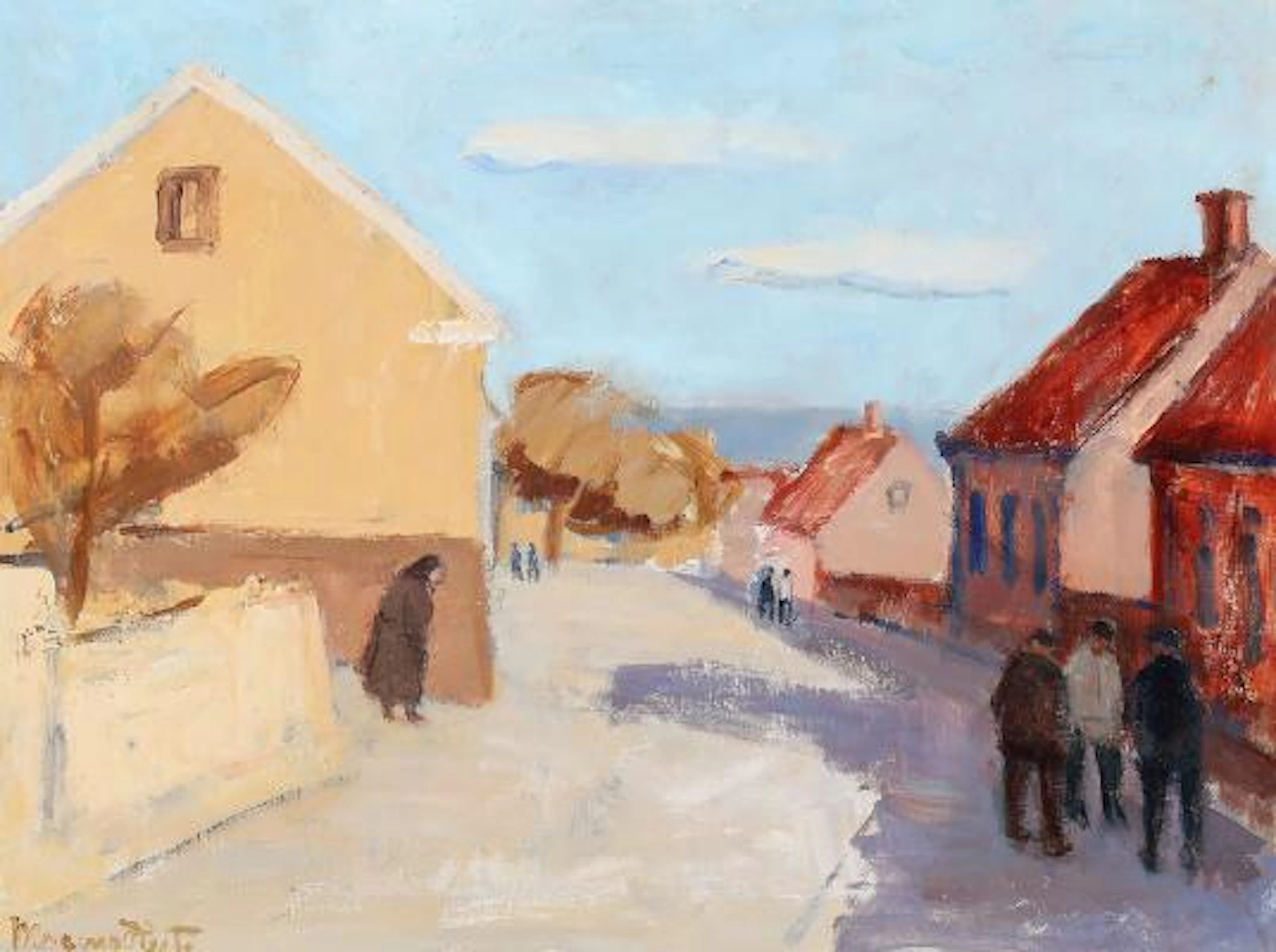 Mogens Hertz: Street scene from Bornholm. Signed Mogens Hertz. Oil