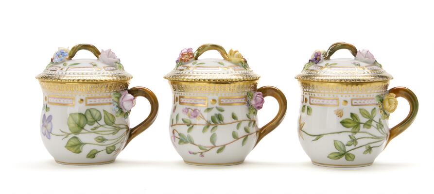 "Flora Danica" three cream cups of porcelain. 3514. Royal Copenhagen.