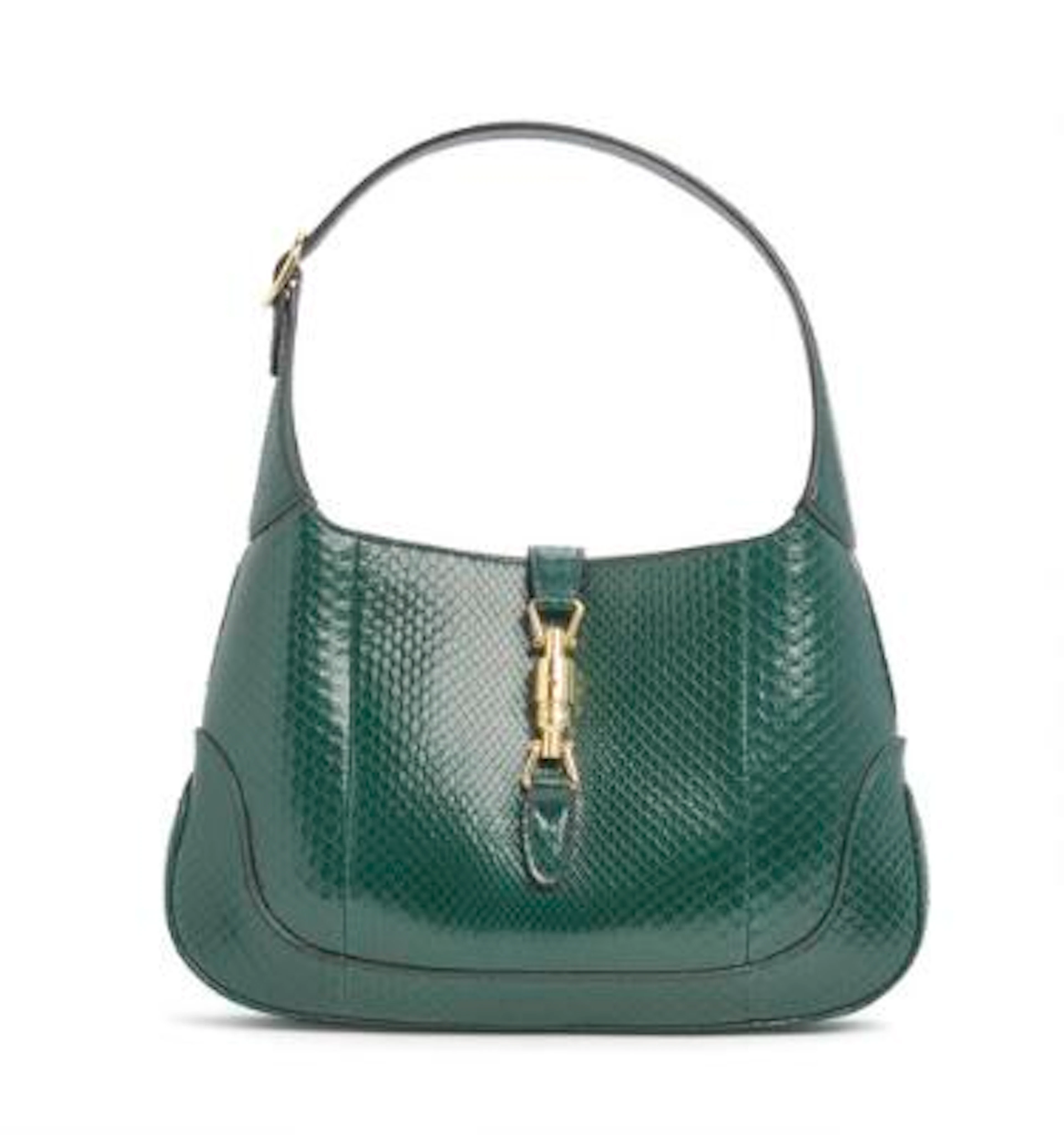 Gucci: A "Jackie 1961" bag of dark green snakeskin with gold tone
