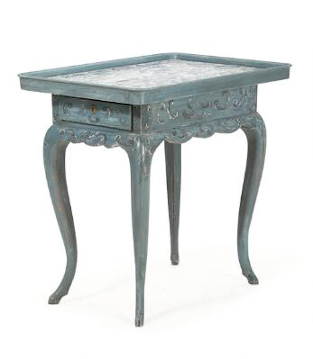 A 18/19th century painted wood Rococo tile top table, front with one