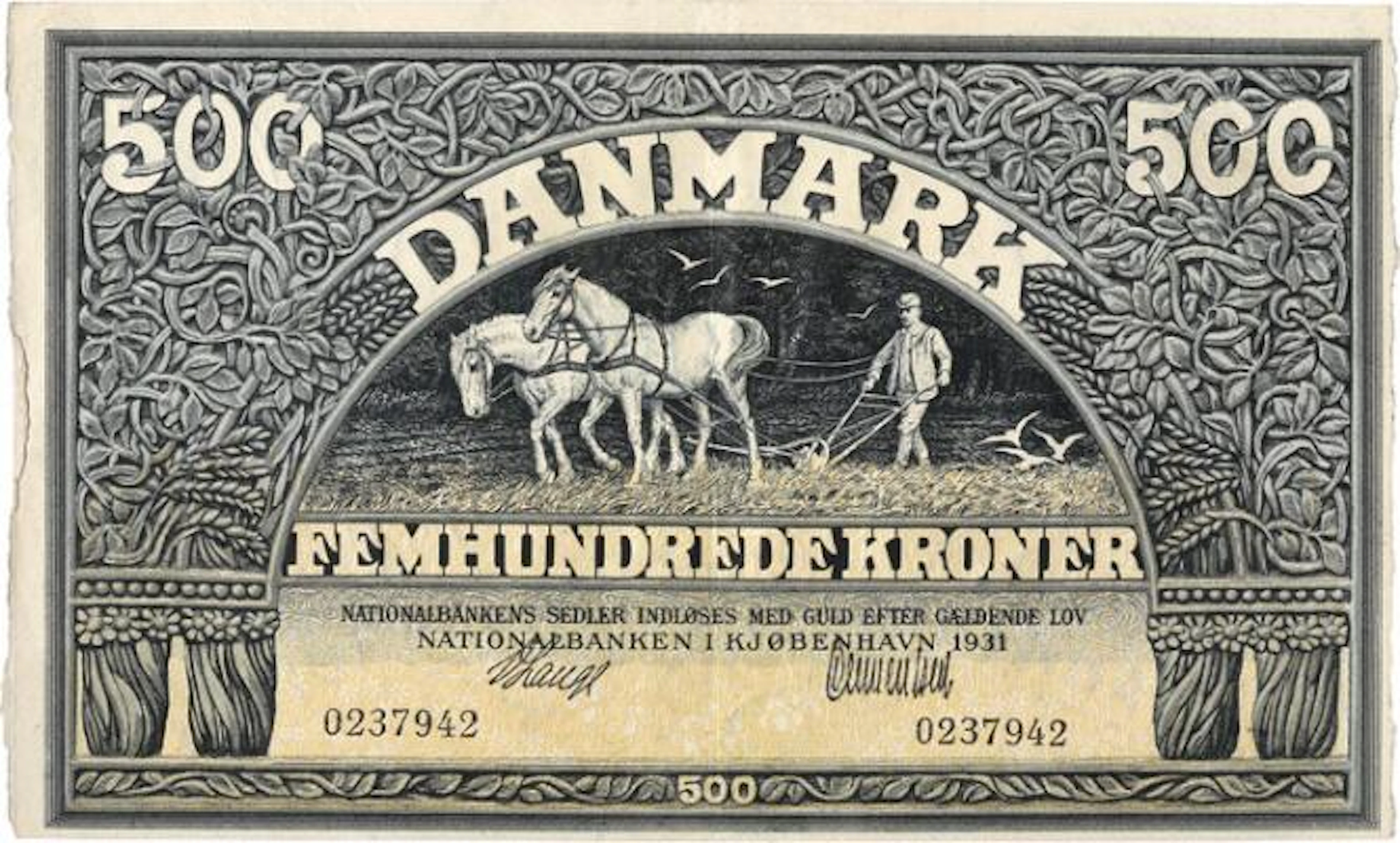 500 kr 1931, no. 0237942, V. Lange / Clementsen, Sieg 113, Pick 29