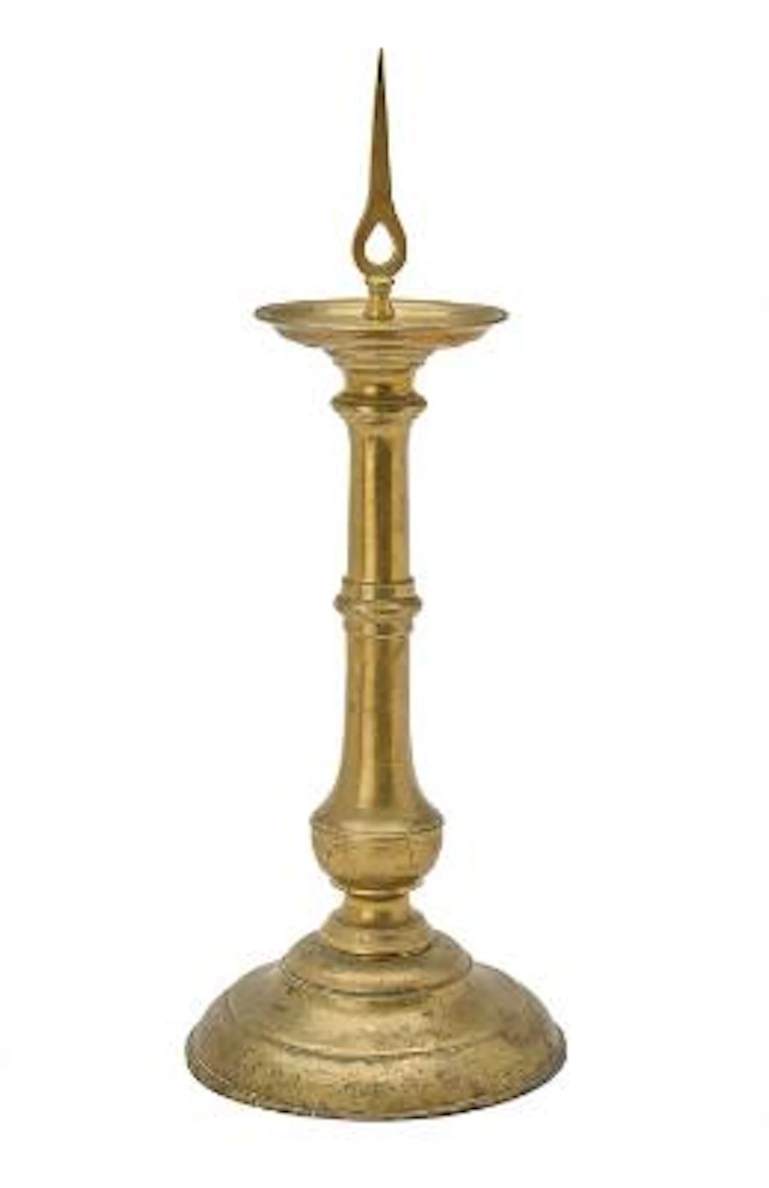 A German brass ore 18th century late Baroque candlestick. Later bronze