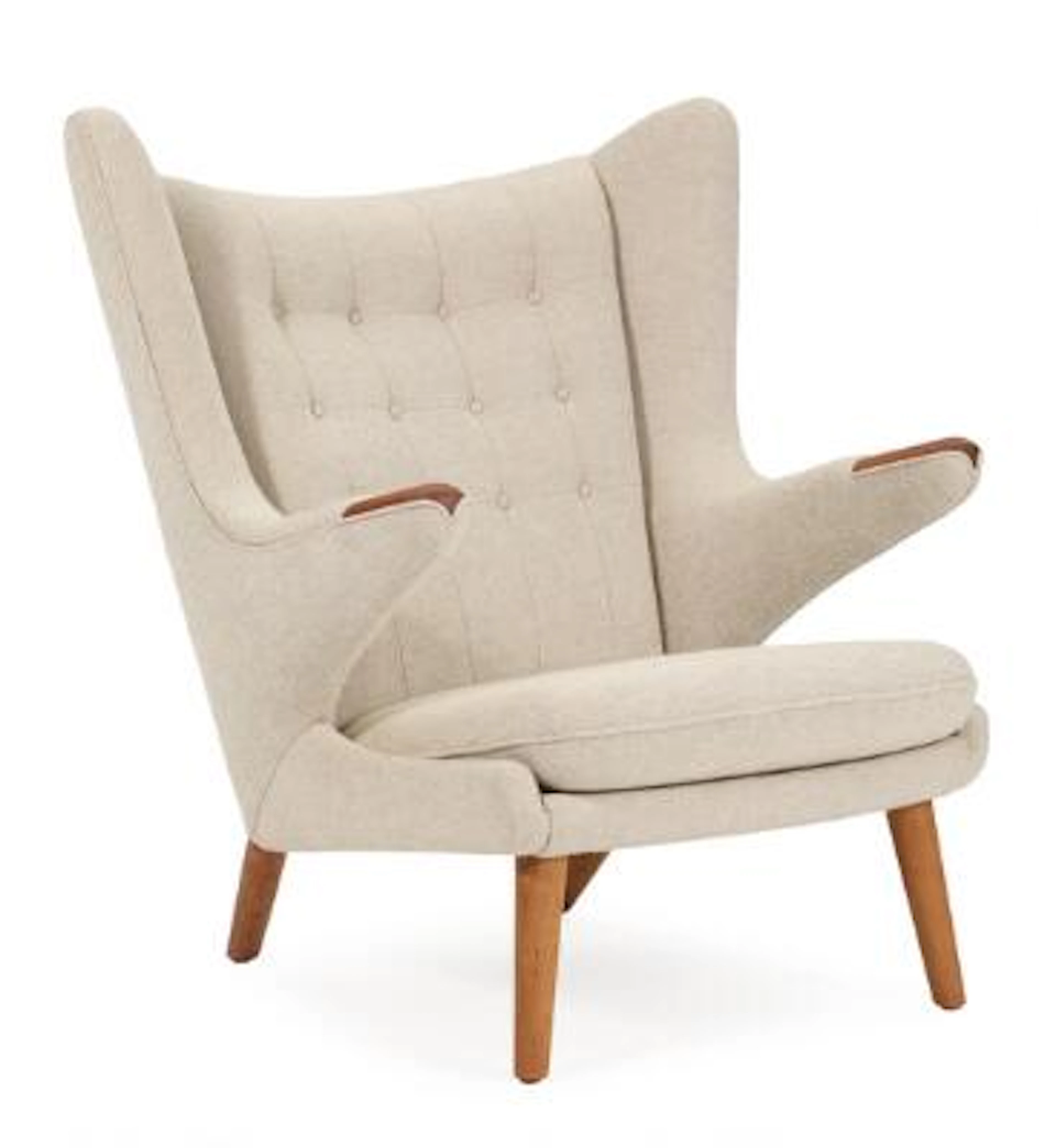 Hans J. Wegner: "Papa Bear". Easy chair with teak nails and oak legs
