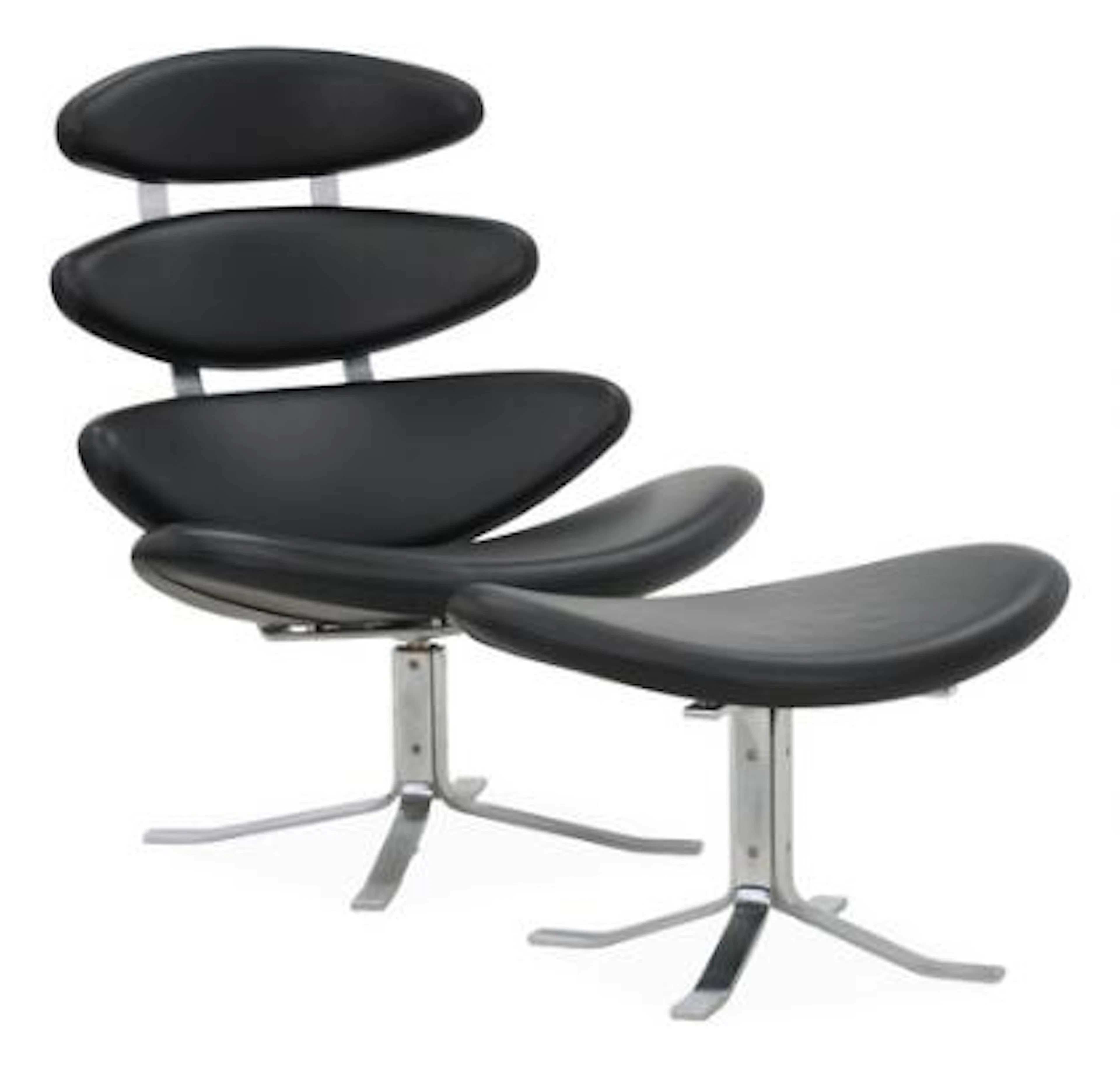 Poul M. Volther: "Corona". Lounge chair and ottoman with steel frame