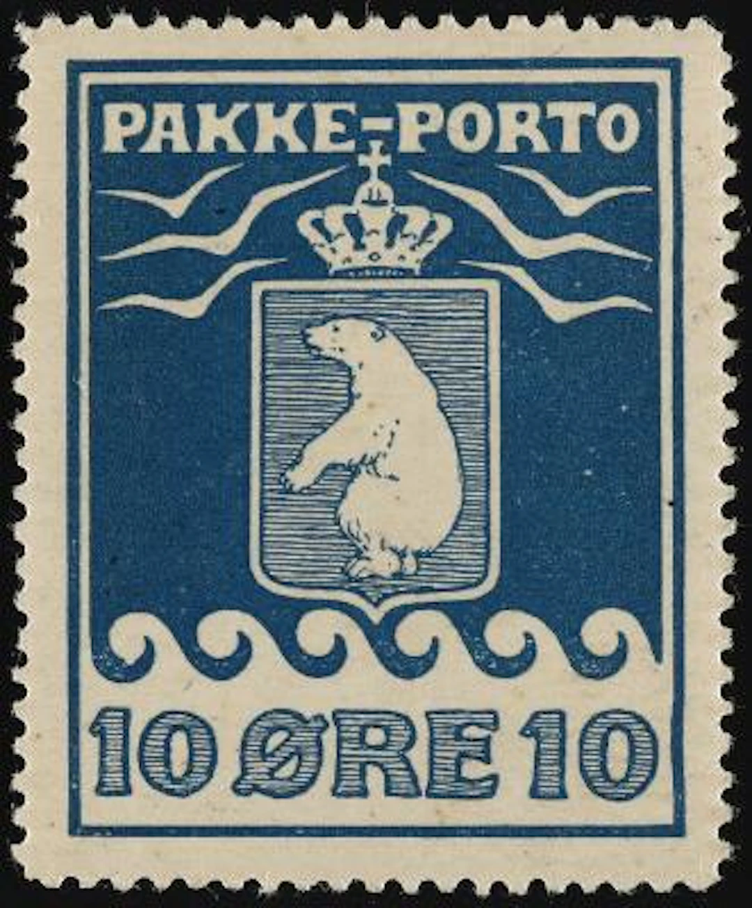 1905. 10 øre, 1.print, pos. 6 with variety "Dot on left wave and curved
