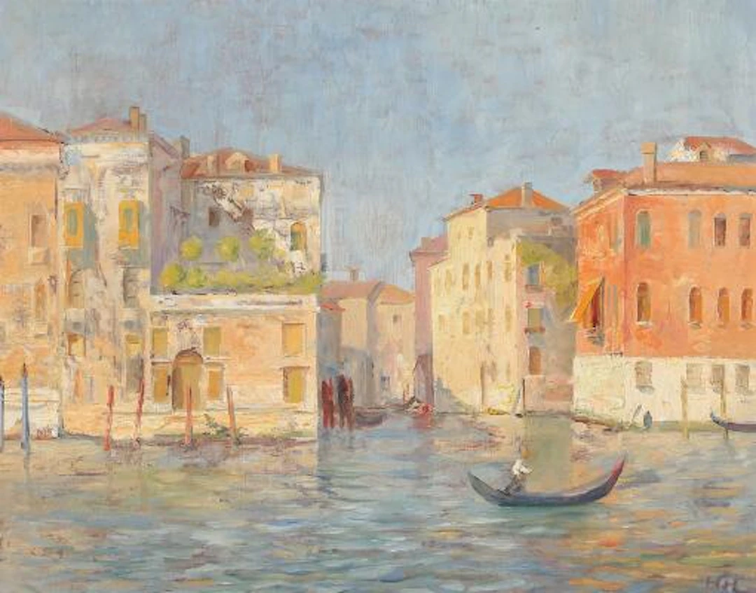 Hans Peter Wilhelm Hempel: Canal scene from Venice. Signed monogram.