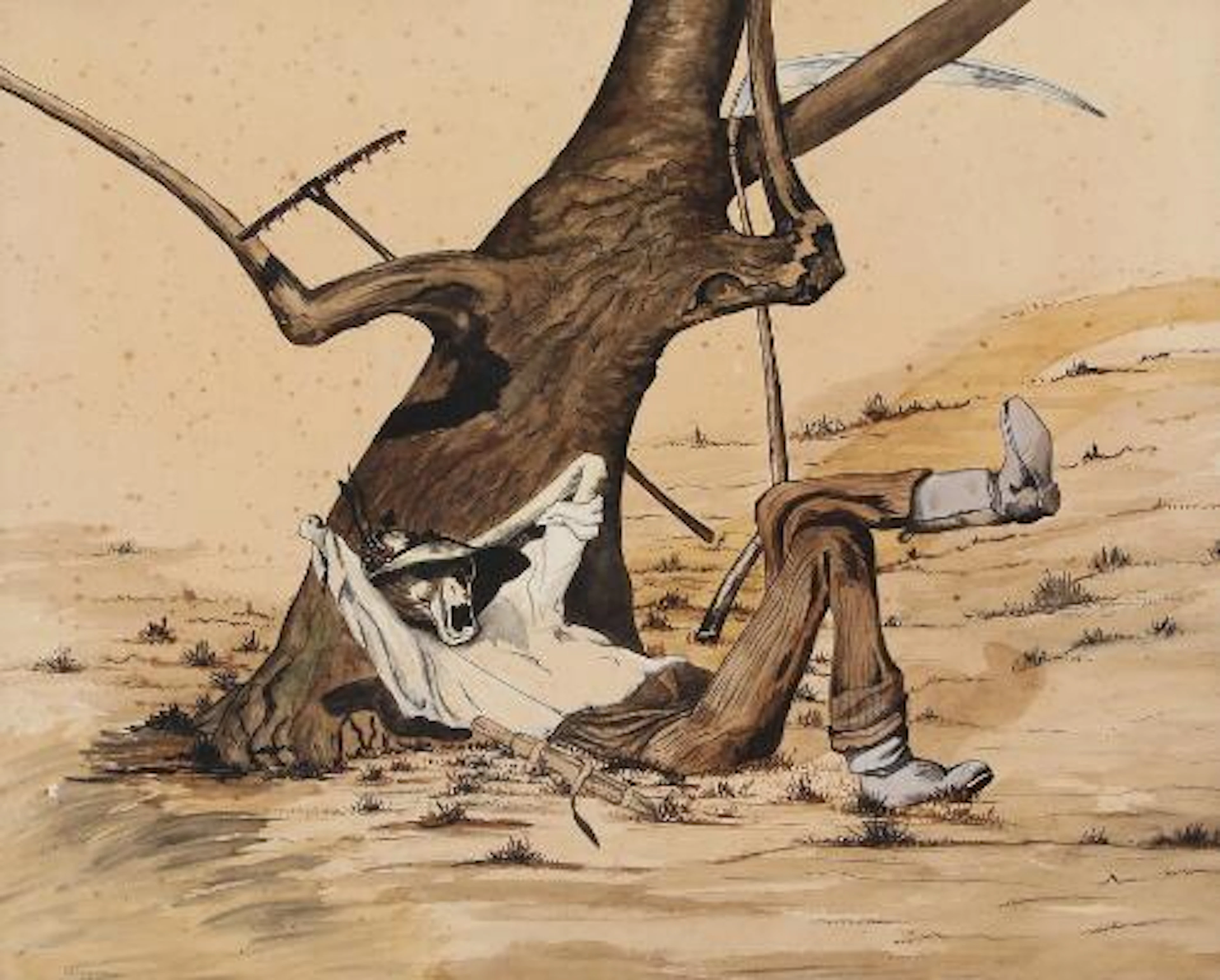 Danish painter, 20th century: The man with the scythe, 1929. Signed