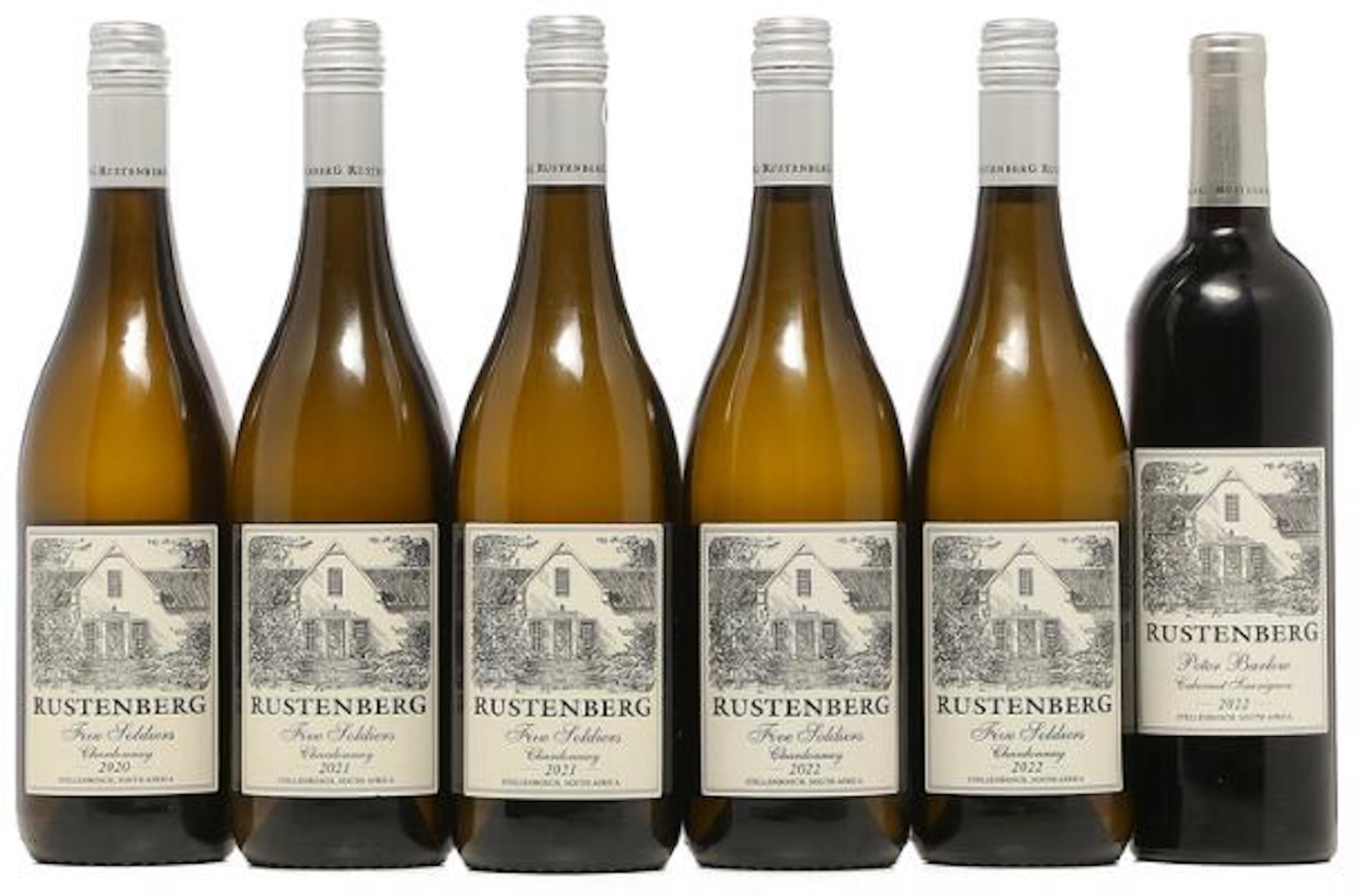 1 bt. Five Soldiers Chardonnay, Rustenberg 2020 A (hf/in). etc. Total