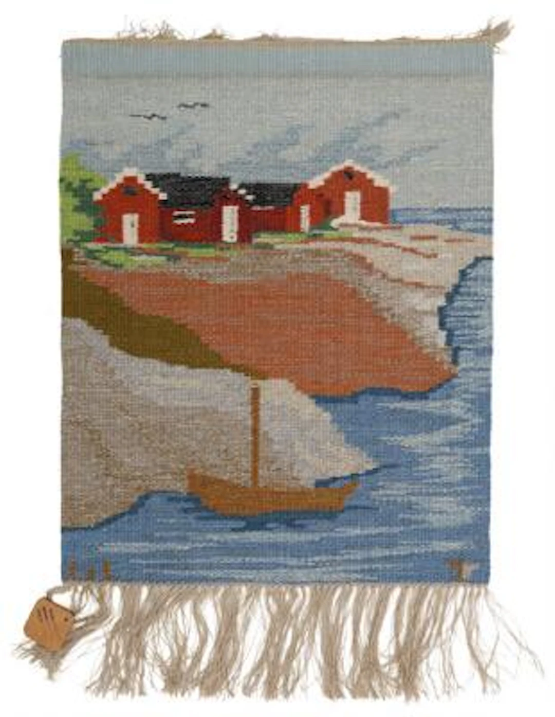 Erik Lundberg: Hand-woven wool wall tapestry with polychrome archipelago