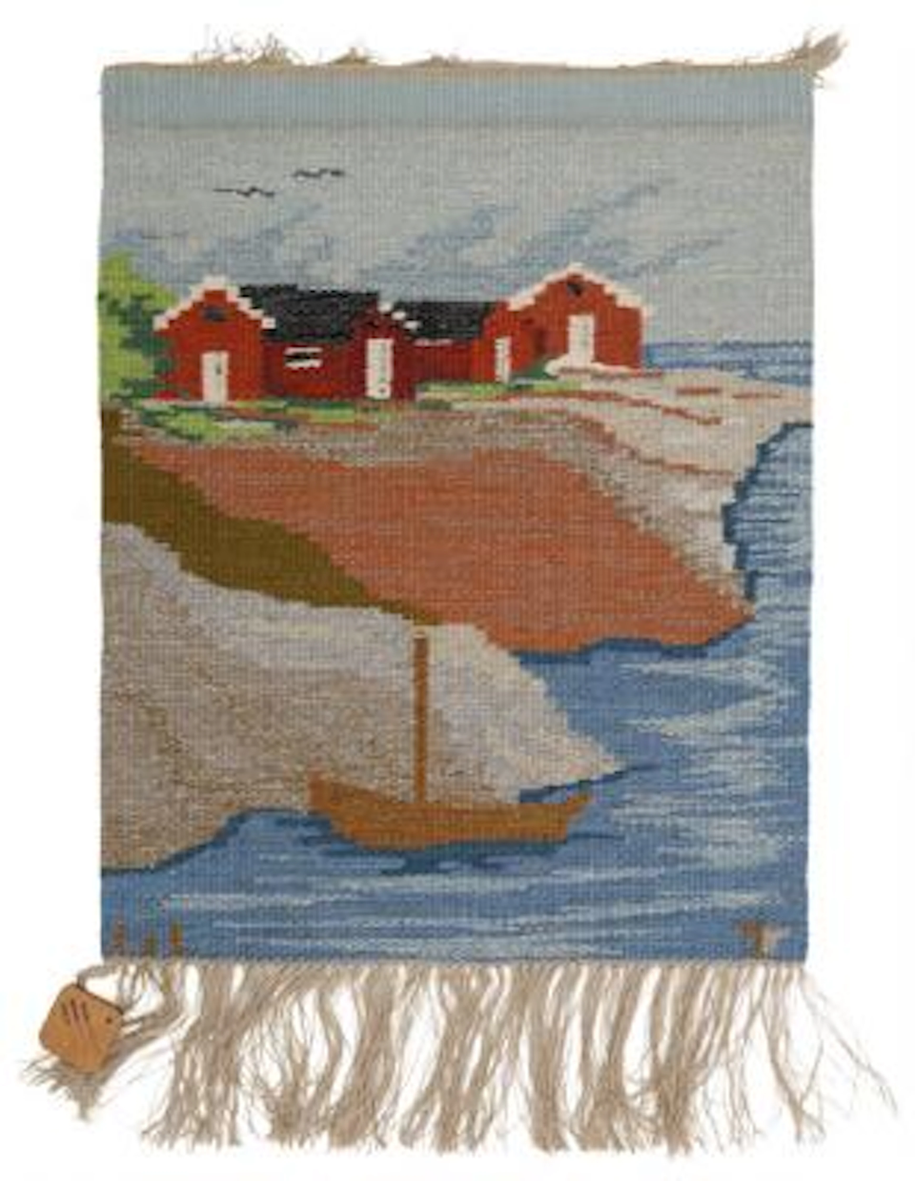 Erik Lundberg: Hand-woven wool wall tapestry with polychrome archipelago