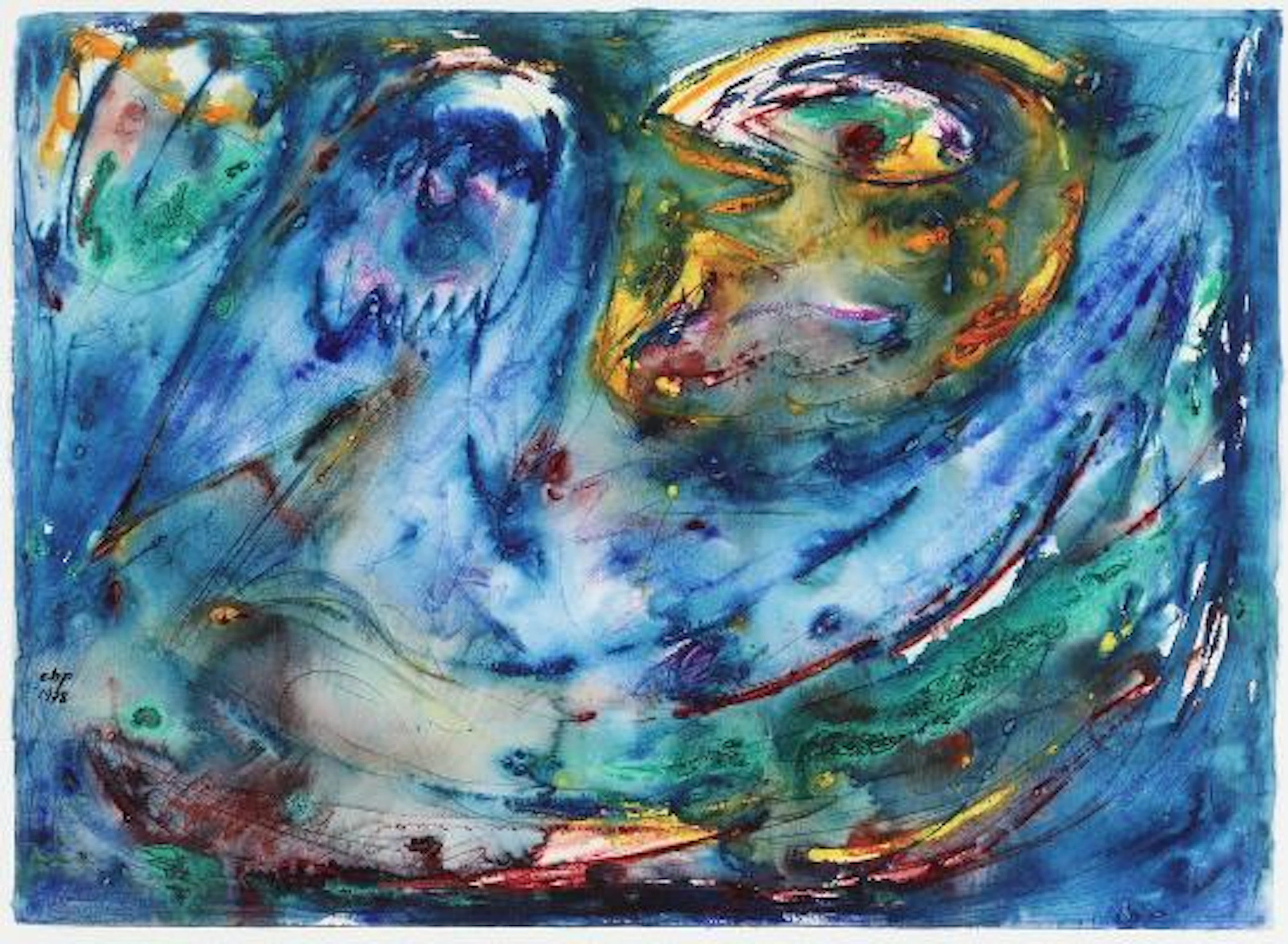 Carl-Henning Pedersen: Untitled, 1978. Signed CHP 1978. Oil, watercolour